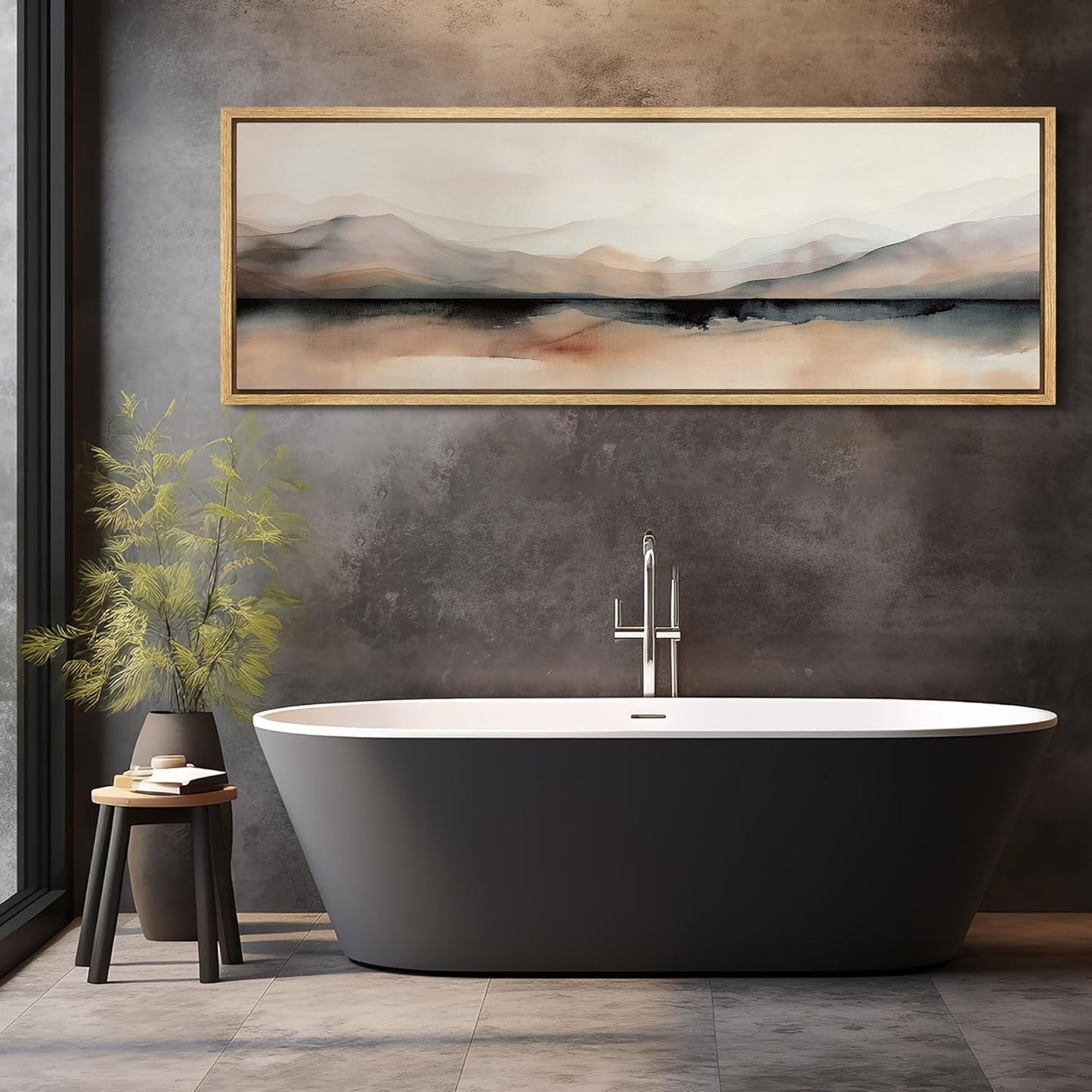 MUDECOR Large Framed Canvas Print Wall Art Abstract Mountain Hues Modern Minimalist Landscape Antique Retro Fine Art Illustrations Decorative Colorful for Bedroom - 60"x20"