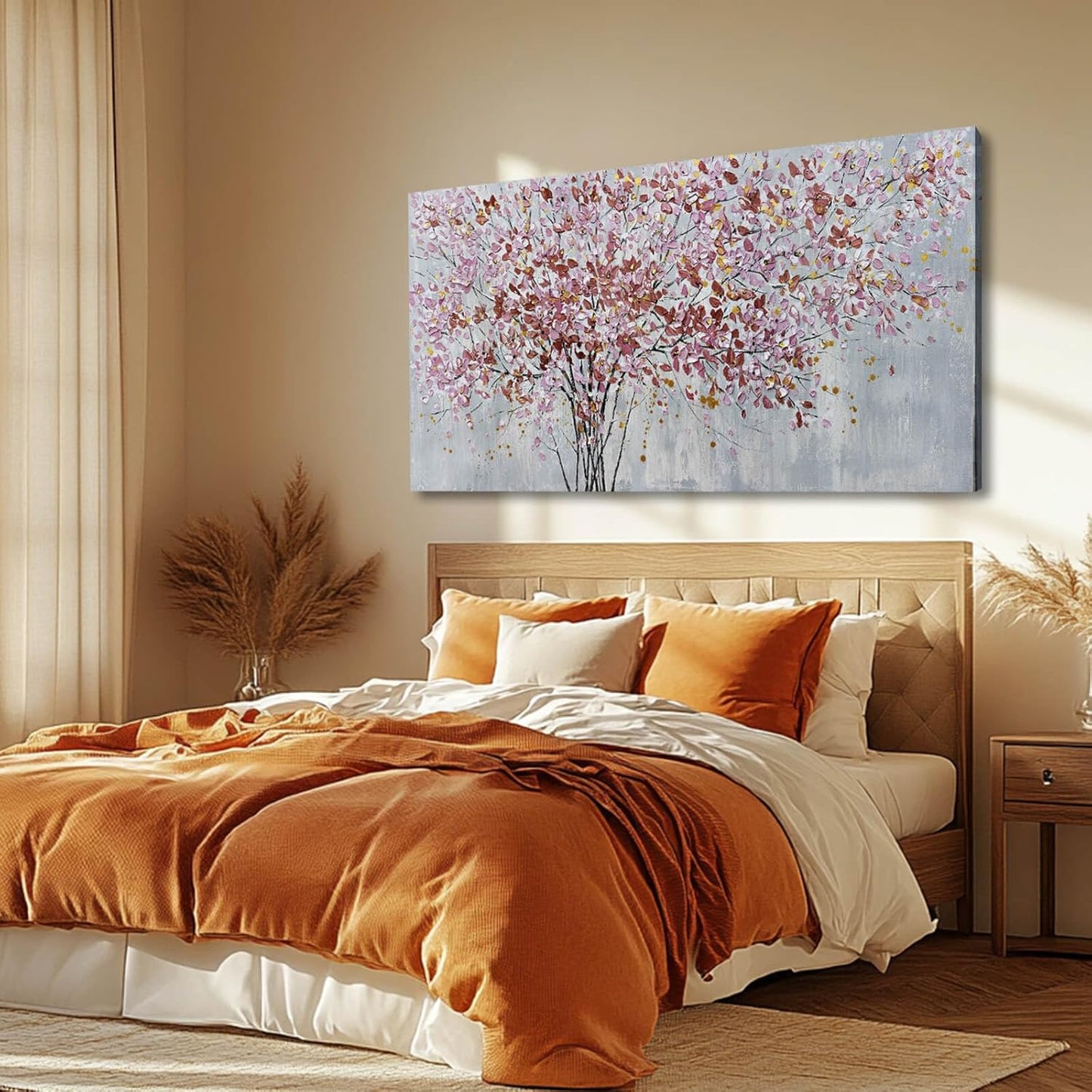 Gold and Pink Canvas Wall Decor Botanical Prints Floral Wall Art Line Painting for Living Room Tree Scenery Picture for Home Hotel 29x58 Inch