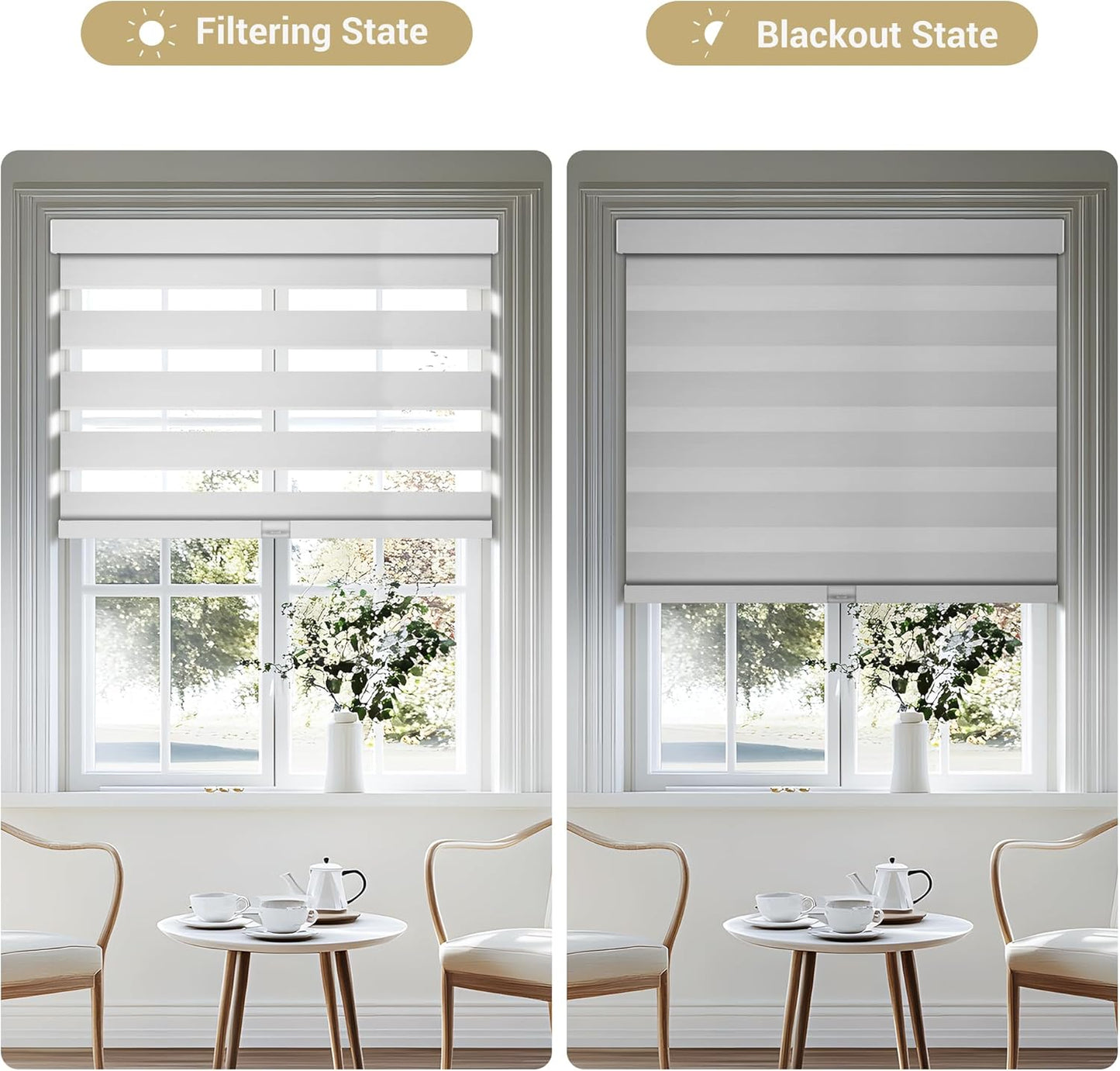 Cordless Zebra Blinds for Windows, Blackout Interior Blinds,Easy to Install,UV Protection,for Offices and Home,Custom Roller Shades, Solid White, 63" W x 88" H