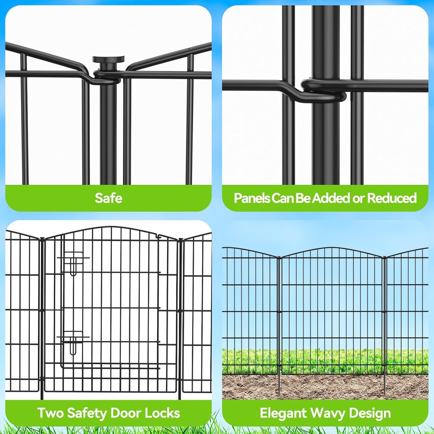 INJOPEXI Decorative Garden Fence 6 Panels 11.8ft (L)×30in (H) Garden Fence No Dig Animal Barrier Fencing with 5 Panels + 1 Gate Rustproof Metal Wire Temporary Dog Fence Border for Patio Outdoor Yard