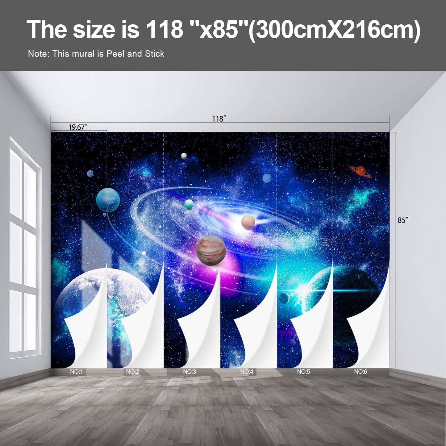 Planet Wall murals Peel and Stick Galaxy Wallpaper for Bedroom Nursery Room - 85"x118"