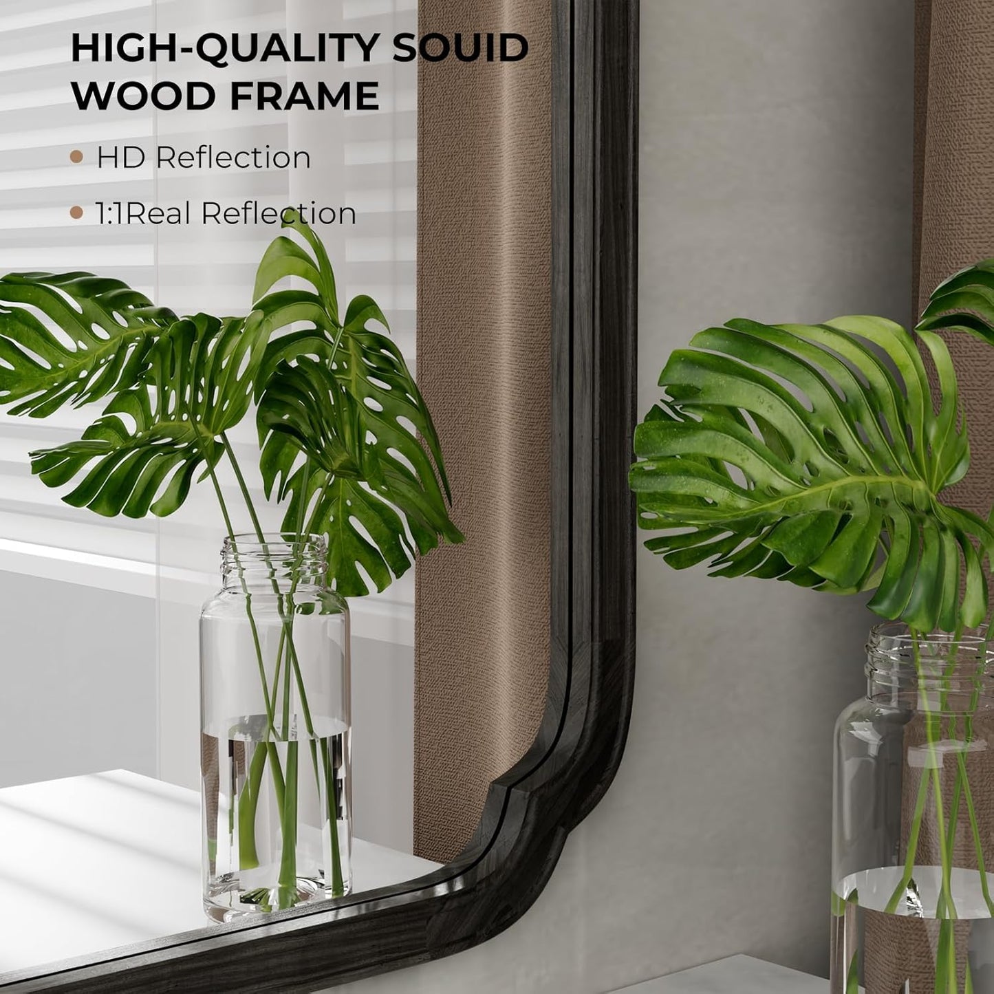 WallBeyond 30" x 40" Rounded Corner Arch Wall Mirror with Wood Frame for Entryway, Living Room or Bedroom Home Decor - Light Woodgrain [30 x 40 inches, Black]