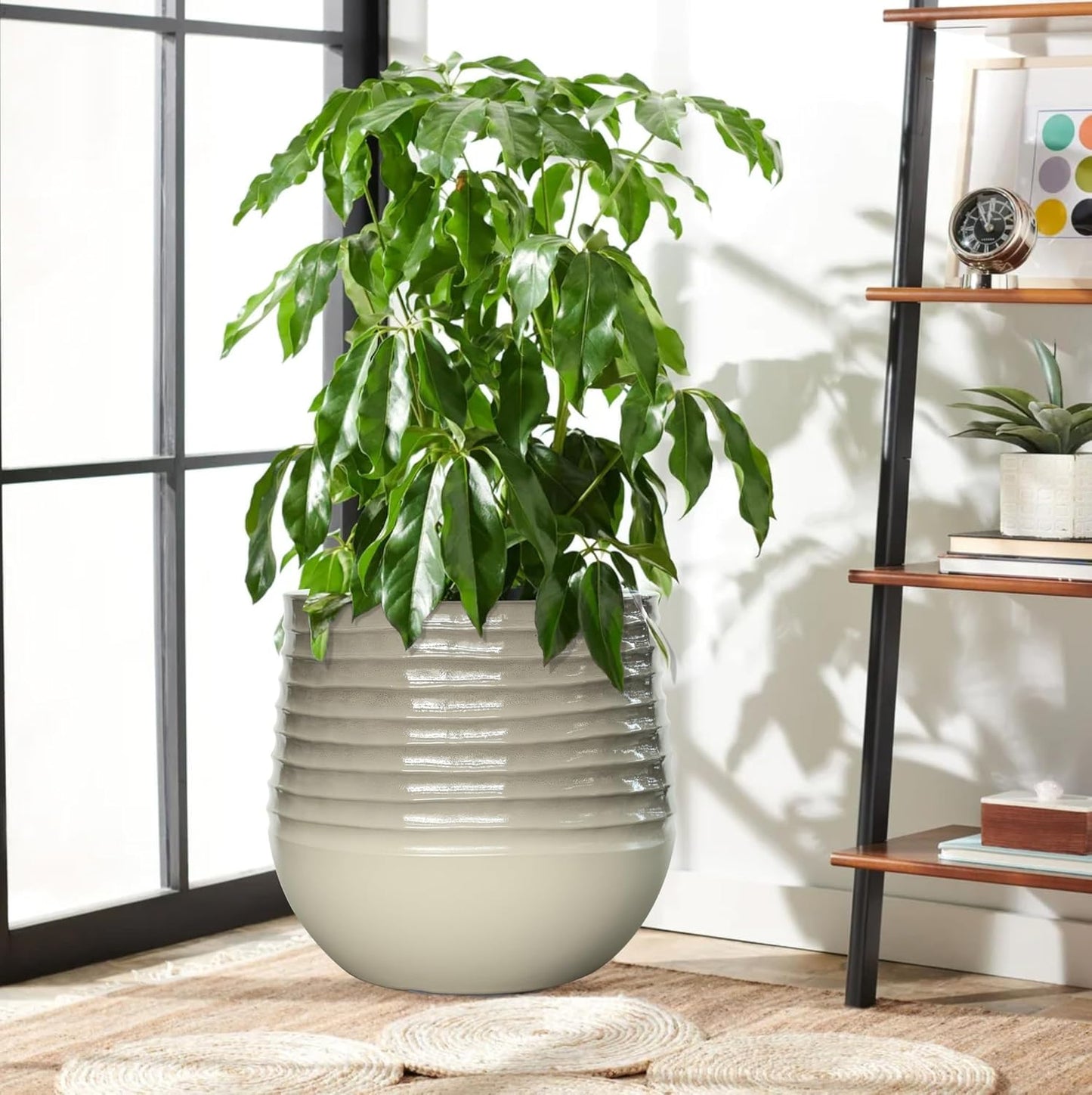 14.5" H Resin Tall Planters for Outdoor Plants,Modern Taupe Round Tapered Plastic Flower Pot for Outdoor and Indoor Plants, Large Plant Pots with Drainage Holes and Rubber Plug for Home Garden Patio