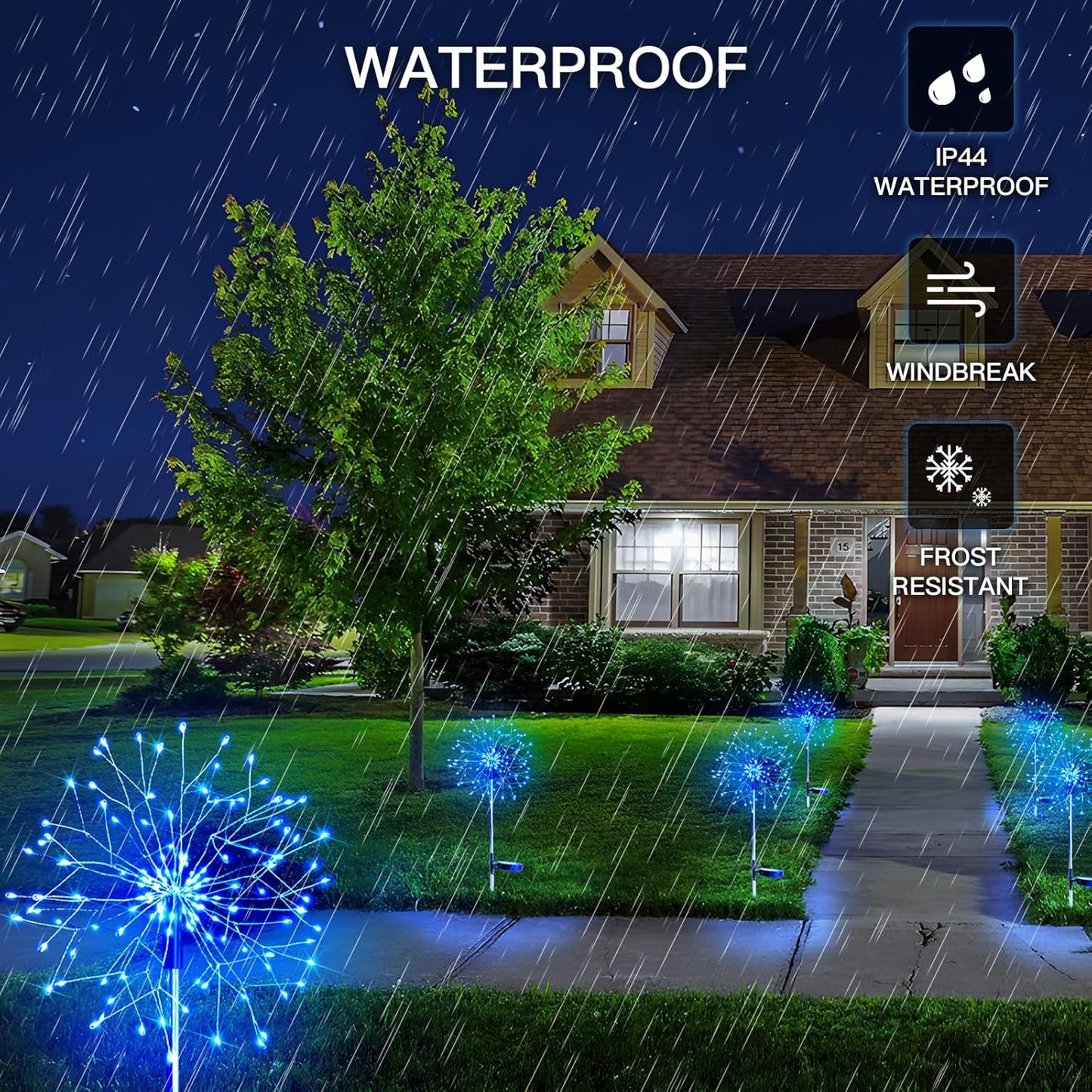 suddus Solar Garden Lights Outdoor Waterproof Decorative, 2Pack 150LED Firework Lights, Solar Fairy Lights for Yard, Garden, Party, Patio, Pathway, Flowerbed - Blue