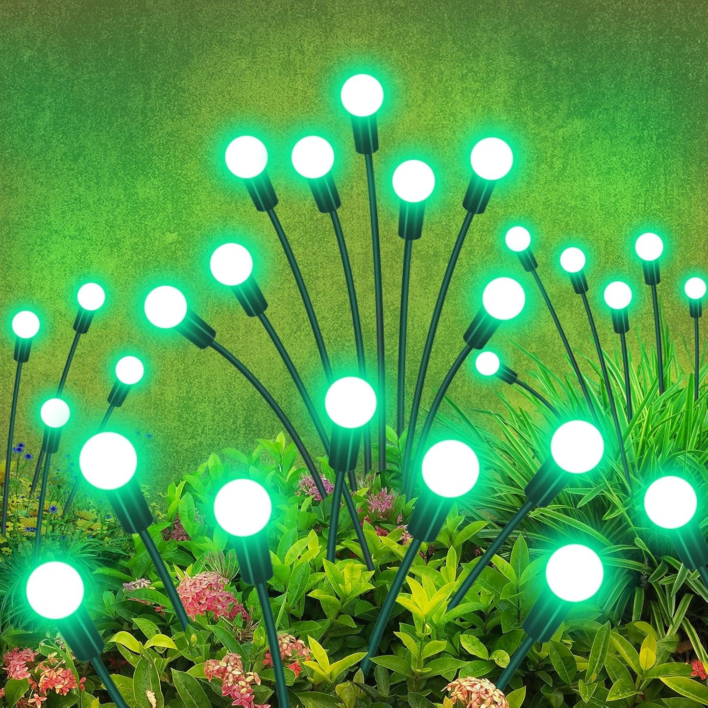 Solar Garden Lights Outdoor Waterproof, 4 Pack 32 LED Swaying Light Firefly Light Outdoor Decor Lights for Garden Gifts for Pathway Party Christmas Decoration, Green
