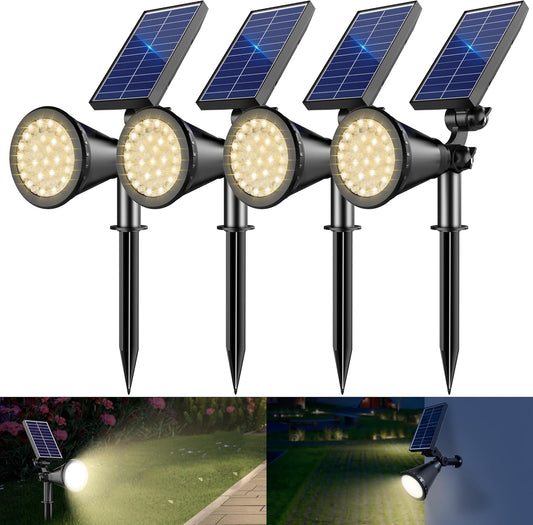 Solar Spotlight Outdoor Waterproof, 36 LED Outdoor Solar Lights with 2200mAh, 2-in-1 Wall or Ground Solar Flood Lights for Yard, Garden, Pathway, Auto On/Off Landscape Lighting- 4 Pack (Warm White)
