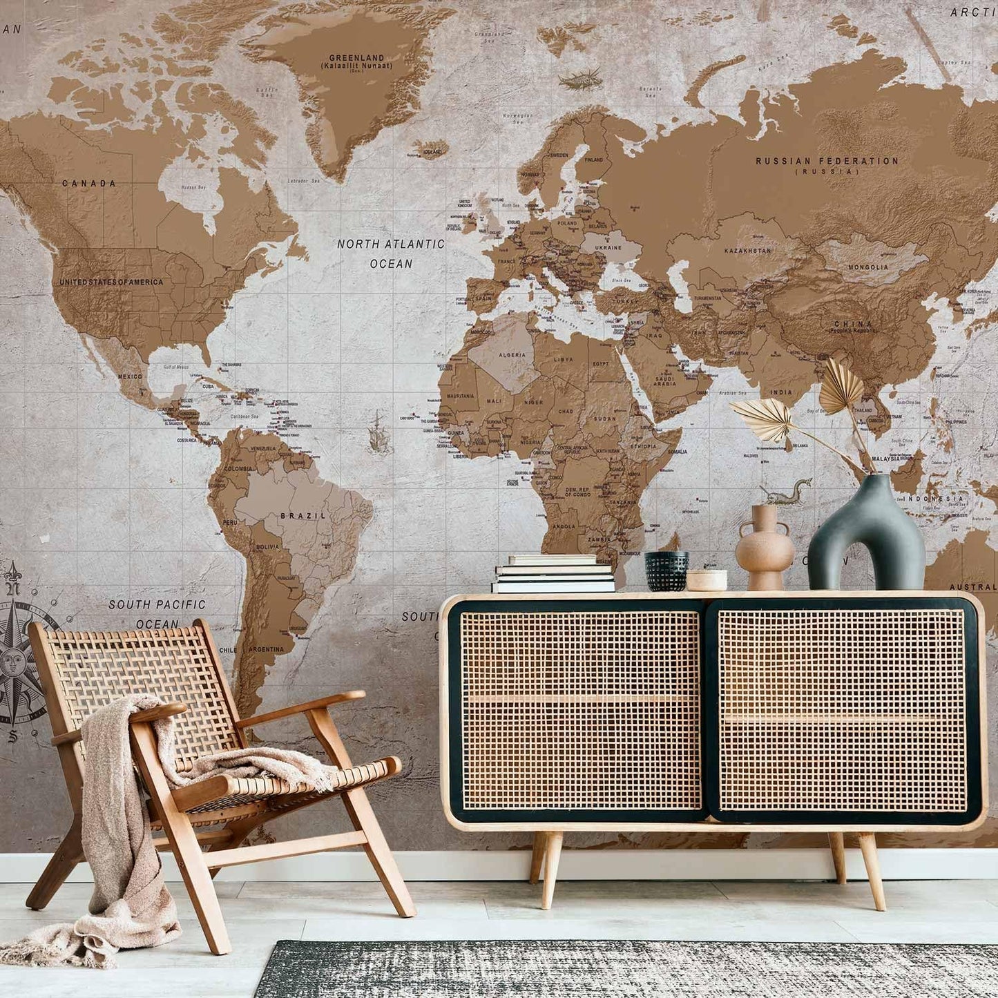 artgeist Wall Mural World Map 118x83 in - XXL Non-Woven Wallpaper Fleece Wall Decor Photo Print Picture Image Design Home Map of The World k-A-0108-a-a