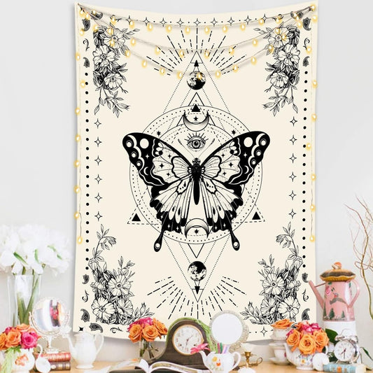 Lunerfex Boho Butterfly Tapestry Small Tapestry Tarot Tapestries Moon Phase Aesthetic Tapestries Wall Hanging for Bedroom and Living Room Decor Butterfly 44×60 Inches