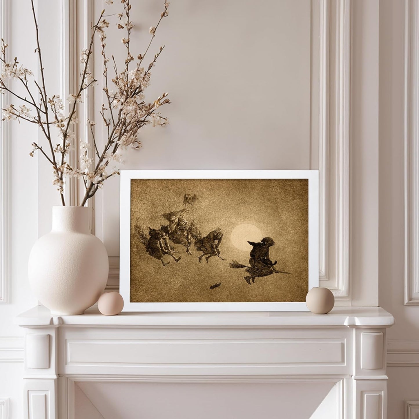 Poster Master Vintage William Holbrook Beard Poster - Retro Occult Print - Gift for Gothic, Horror Fan - The Witches Ride, Pagan, Goth, Magic - Wall Decor for Bedroom, Dorm, 8x10 White Framed