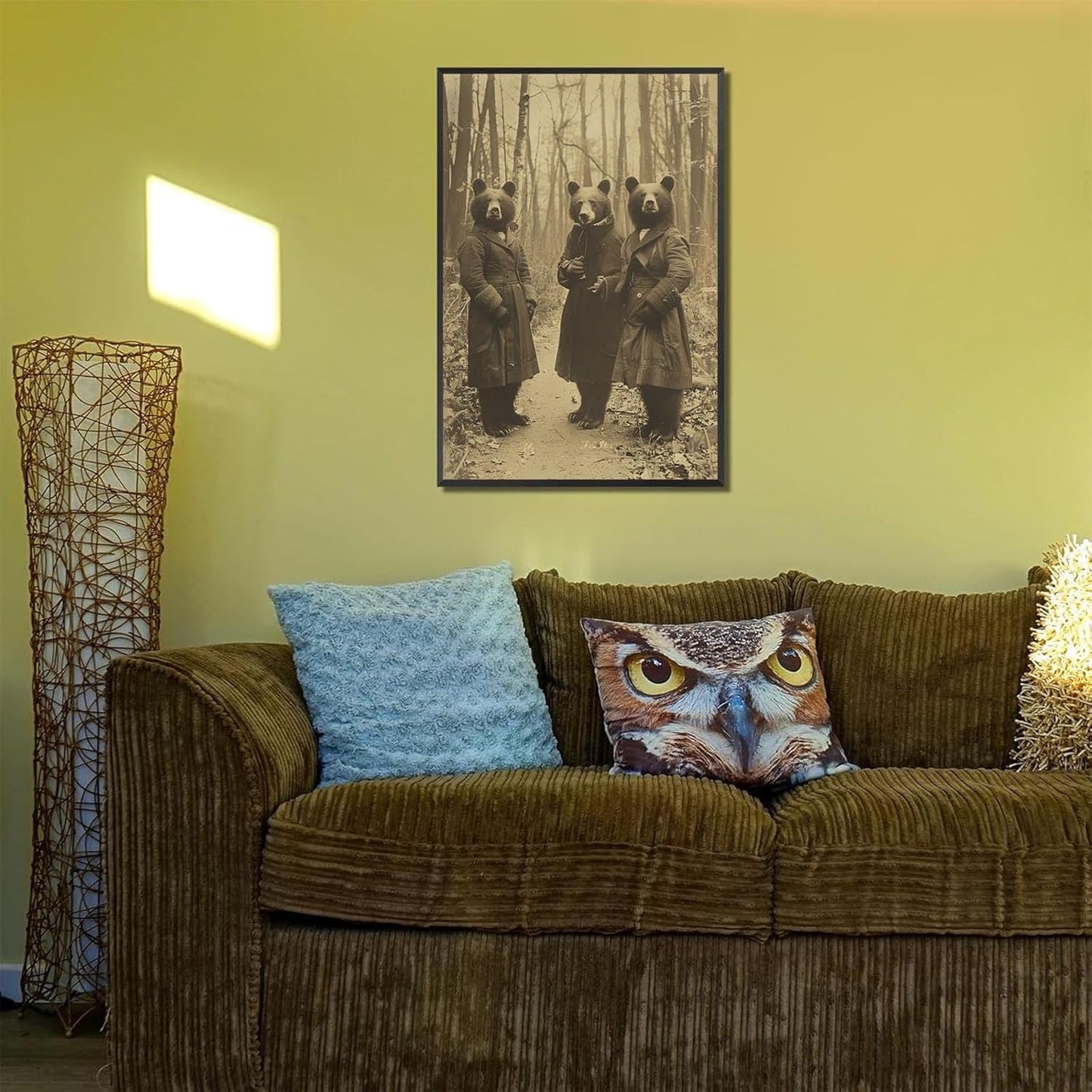 Vintage Horror Halloween Wall Decor Spooky The Three Bears In Occult Forest Spooky Canvas Wall Art Poster Gothic Dark Academia Decorations Room Creepy Print 16X24inch Aluminum Framed