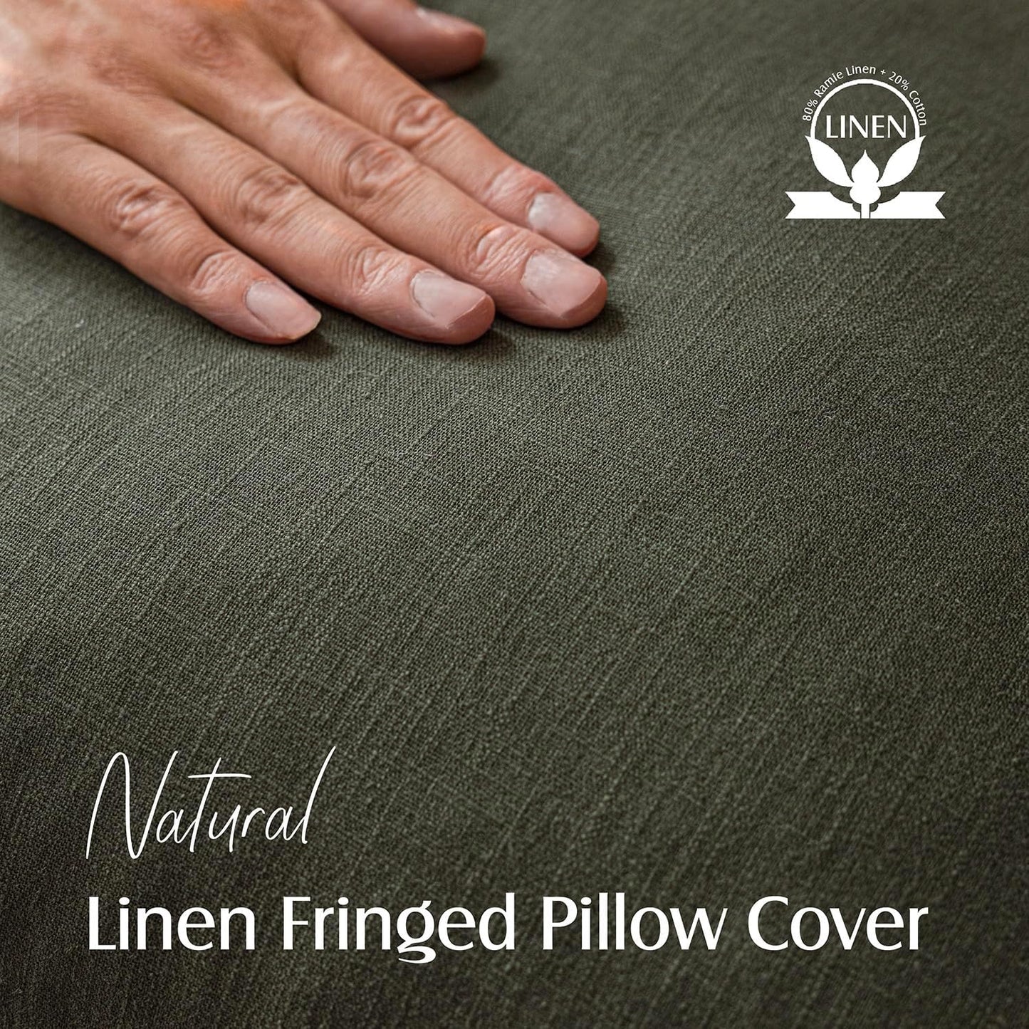 Foindtower Set of 2 Decorative Linen Fringe Lumbar Throw Pillow Covers Boho Farmhouse Cushion Cover with Tassels Accent Pillowcase for Couch Sofa Bed Living Room Home Decor,12×20 Inch,Dark Olive Green