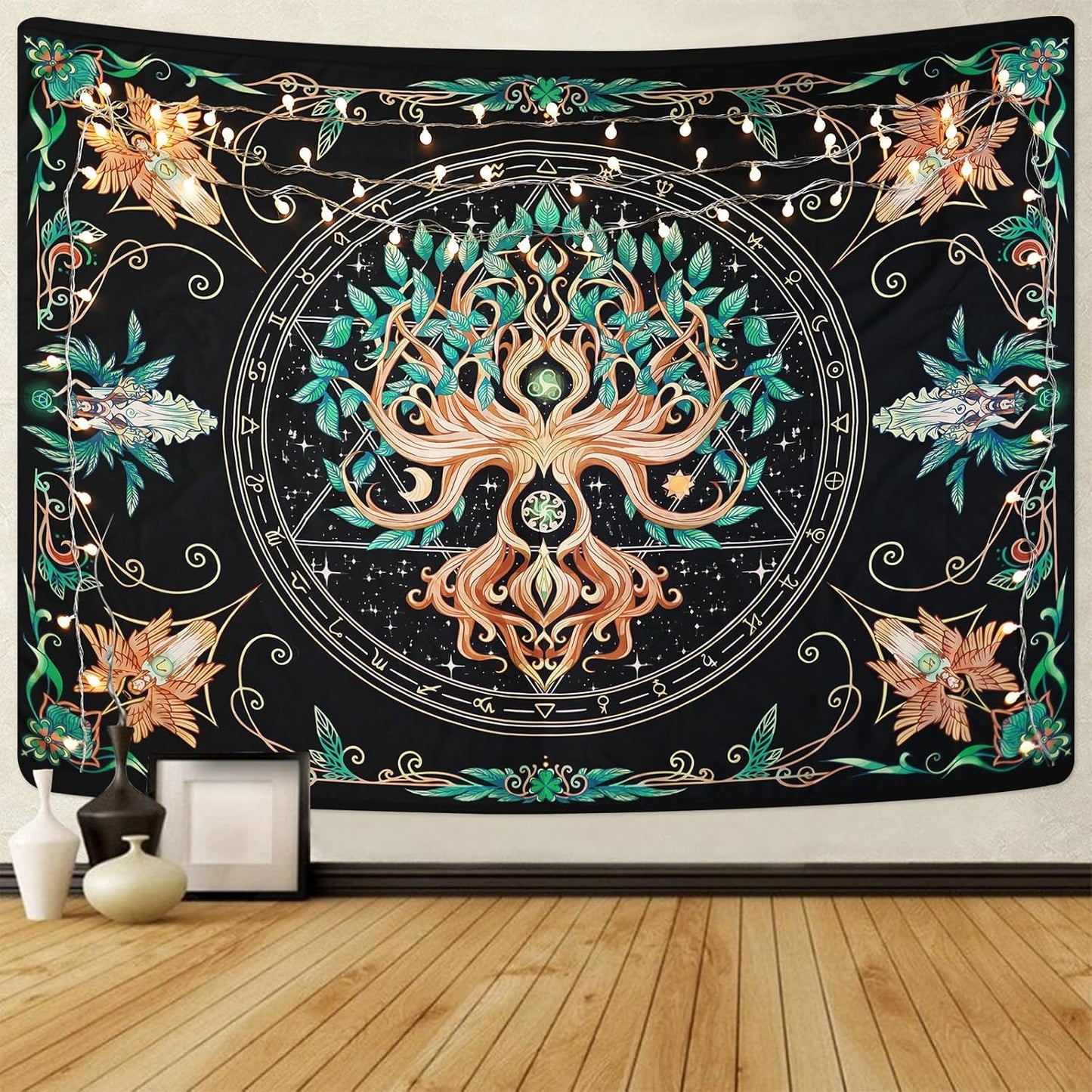 Tree of Life Tapestry - Natural Hippie Wall Hanging, UV Resistant, Machine Washable, Lightweight, Psychedelic Witchcraft Bedroom Decor for Bedroom, Living Room, Yoga Room - 59.1x49.2 Inch