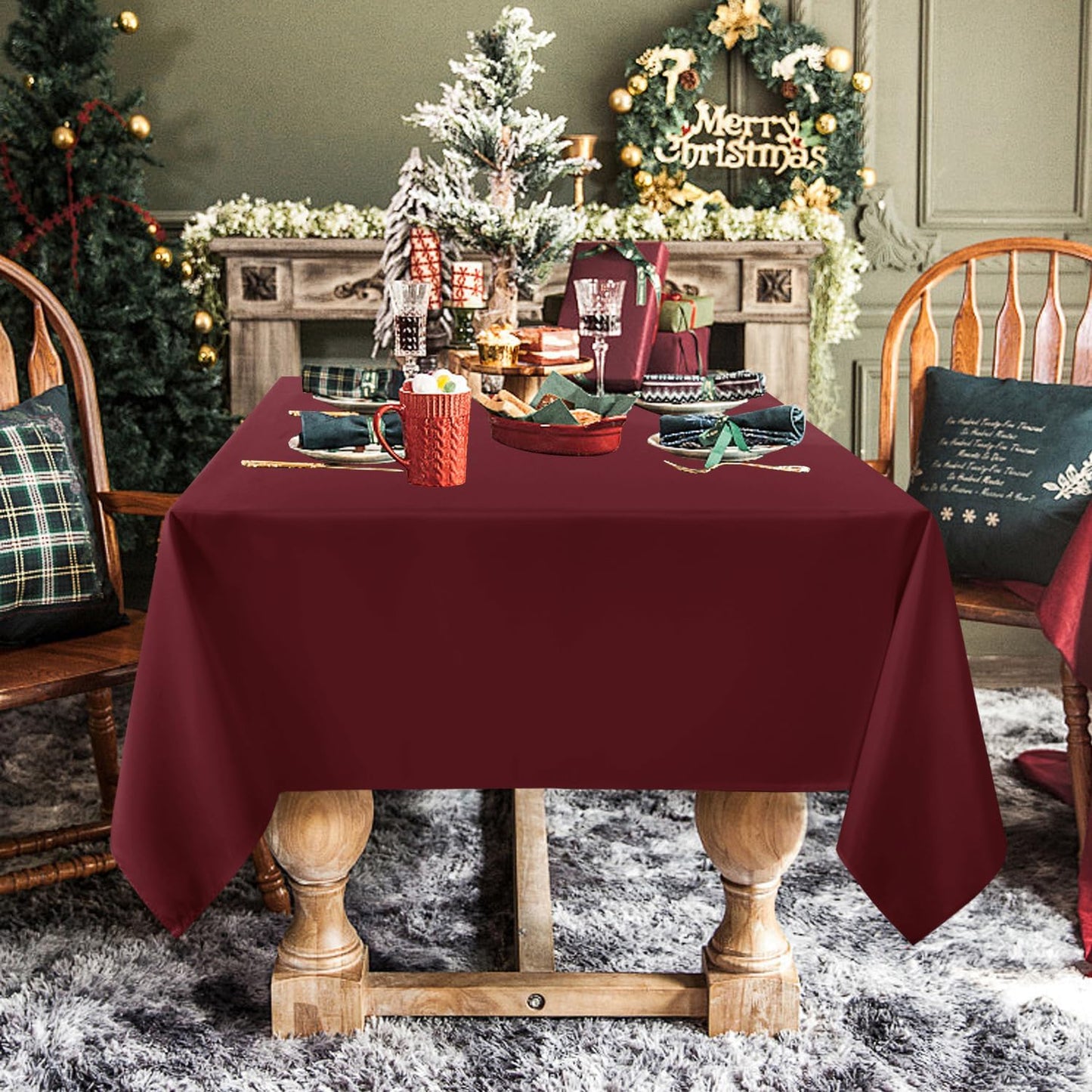 sancua Rectangle Tablecloth - 54 x 120 Inch - Stain and Wrinkle Resistant Washable Polyester Table Cloth, Decorative Fabric Table Cover for Dining Tables, Buffet Parties and Camping, Burgundy