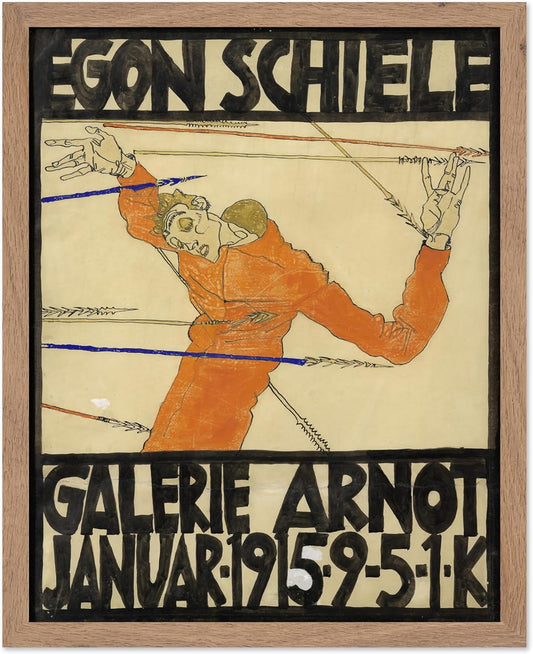 Poster Master Vintage Painting Poster - Retro Expressionism Print - Self Portrait as the Martyred St Sebastian - Gift for Artist, Friend - Wall Decor for Home, Office, 11x14 Beige Framed