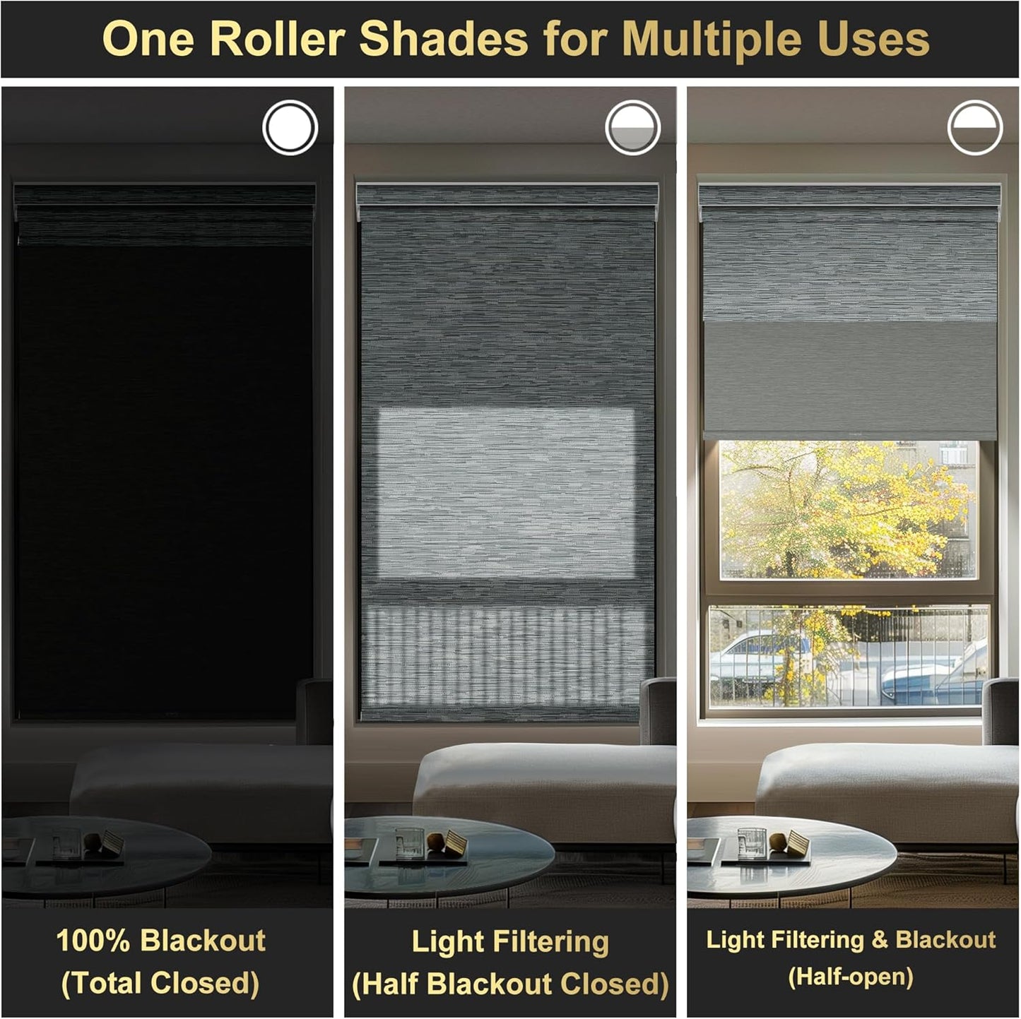 BERISSA Cordless Dual Roller Shades With Cassette Valance, Blackout and Light Filtering, Day and Night for Home Office Door - Striped Jacquard Grey, 32 W x 72" H