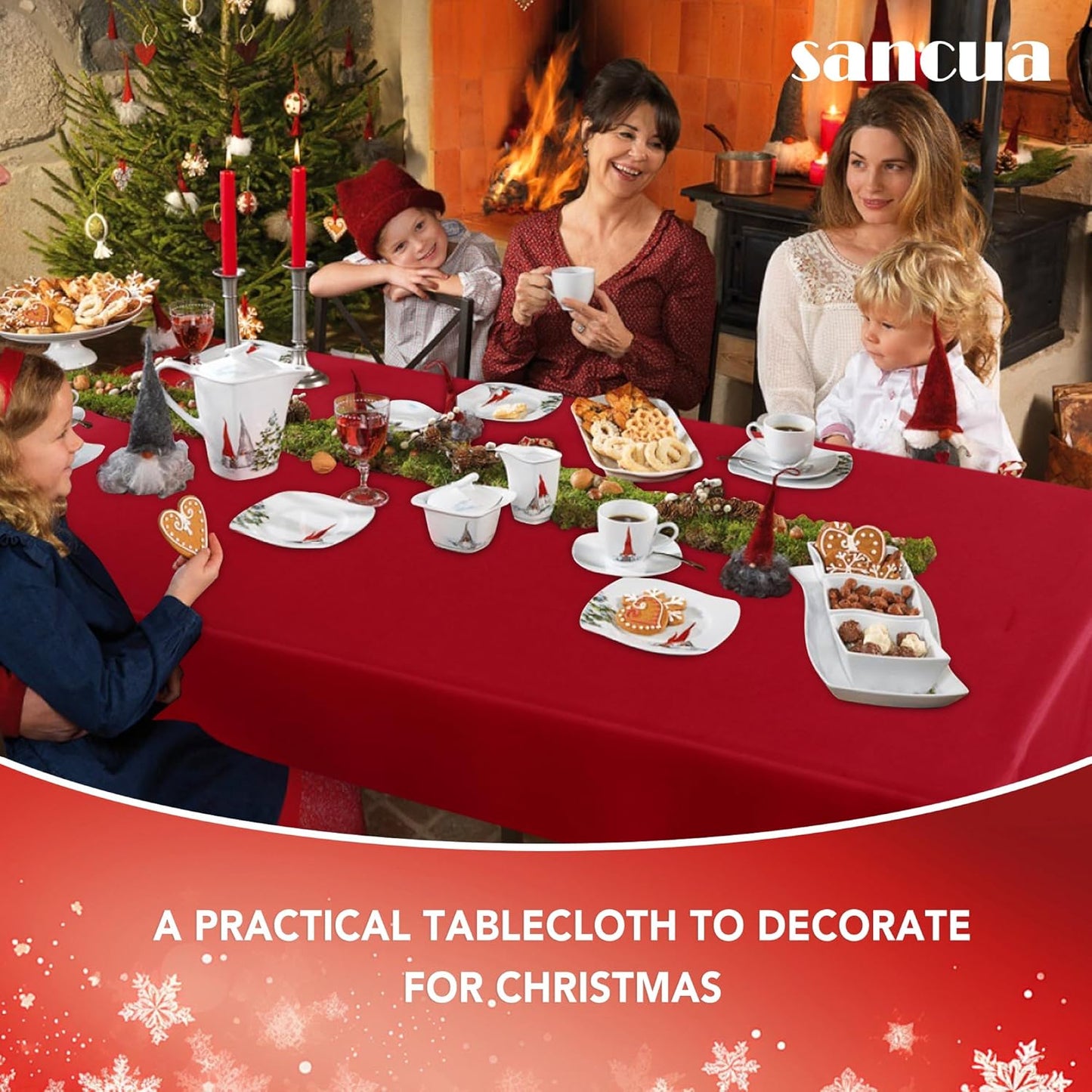 sancua Rectangle Tablecloth - 60 x 120 Inch - Stain and Wrinkle Resistant Washable Polyester Table Cloth, Decorative Fabric Table Cover for Dining Tables, Buffet Parties, Christmas Red