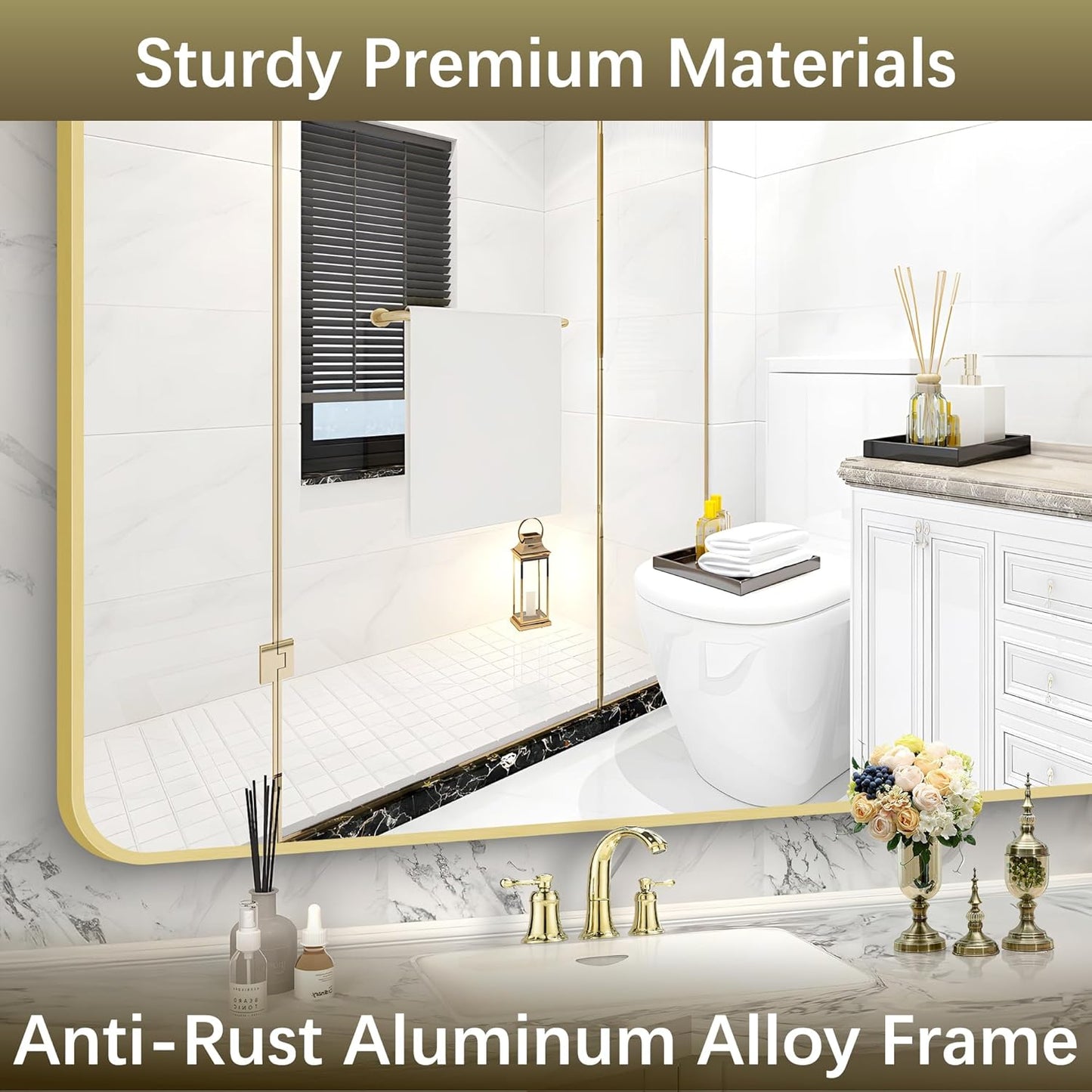 Arched Bathroom Mirror, 24"x36" Gold Arched Mirror for Bathroom, Wall Mounted Mirror, Gold Vanity Wall Mirror w/Metal Frame for Bedroom, Entryway, Living Room, Vertically Hanging