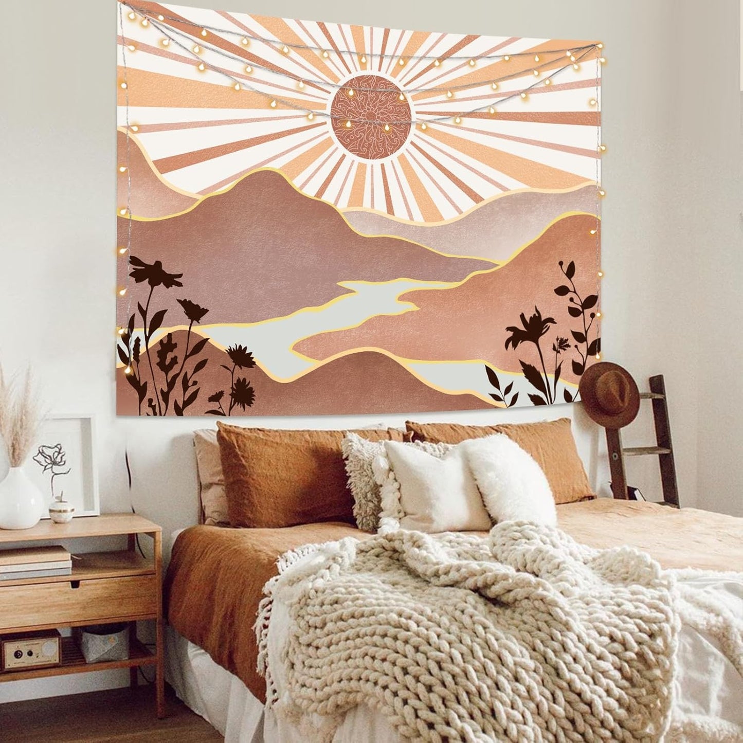 Lunerfex Boho Sun Tapestry Sunset Wall Tapestry, Mountain Tapestries for Bedroom 80s Tapestries Wall Hanging for Bedroom Living Room Decor Boho-1 60"x80"