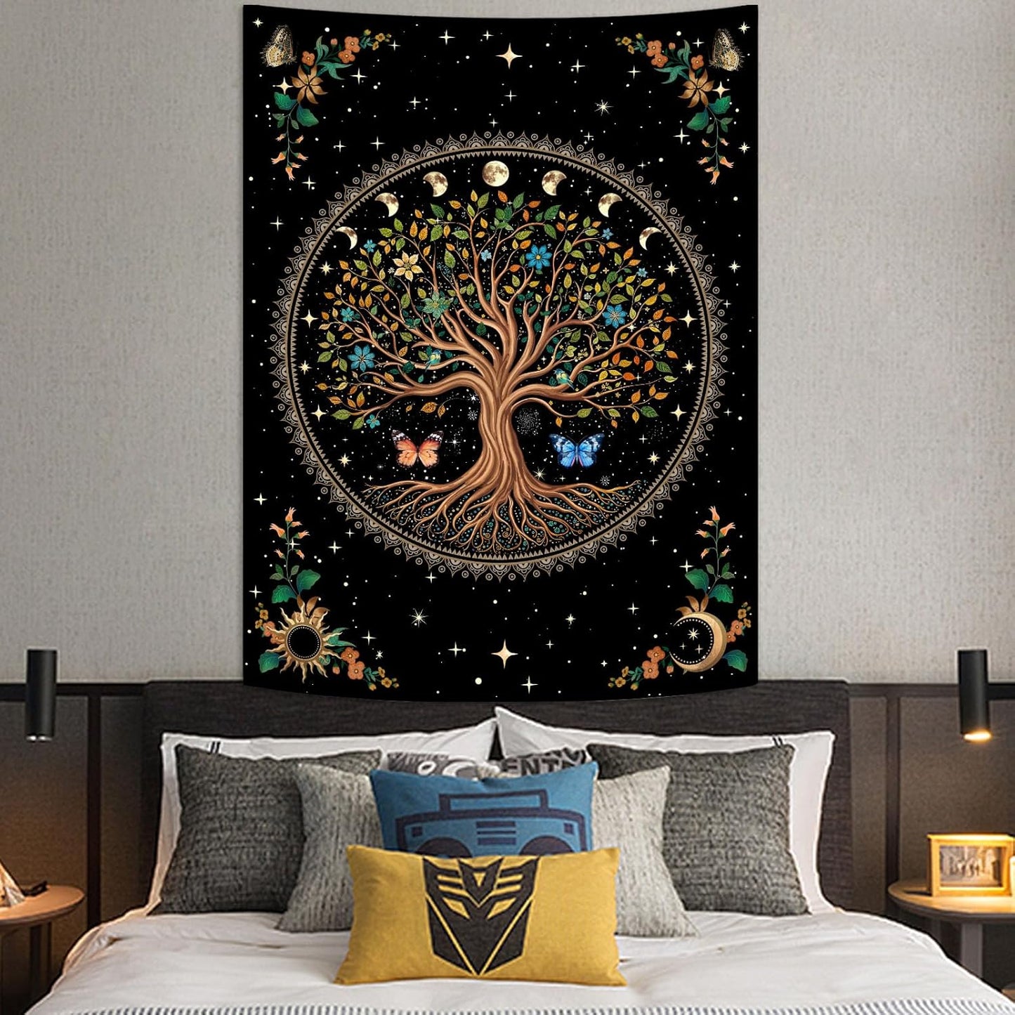 Lunerfex Tree of Life Tapestry Moon Phase Wall Tapestry, Green Tapestries for Bedroom Ceiling Tapestries Wall Hanging for Bedroom Living Room Decor Tree-4 60"x80"