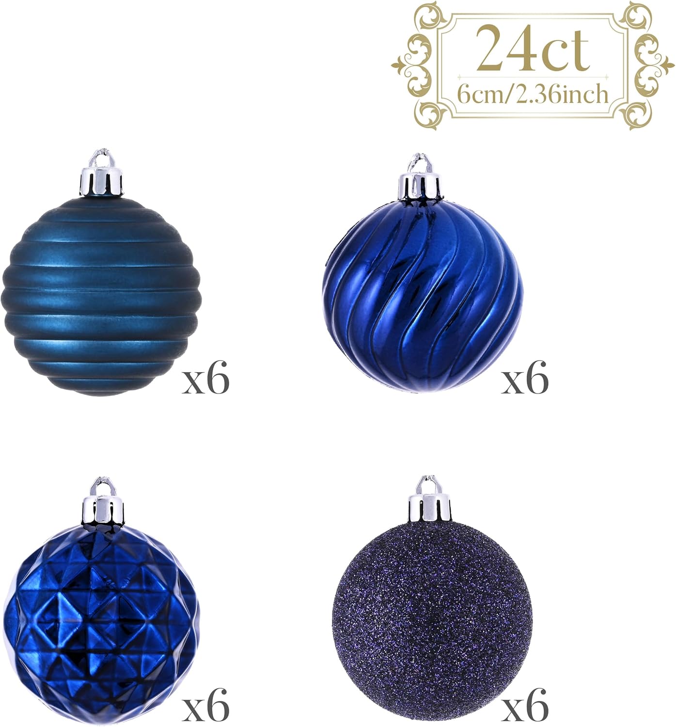Valery Madelyn Christmas Ornaments Tree Decorations Set for Fall Halloween, 24ct Navy Blue Shatterproof Ball Ornaments, 2.36" Hanging Ornament Bulk for Xmas Holiday Party Decor