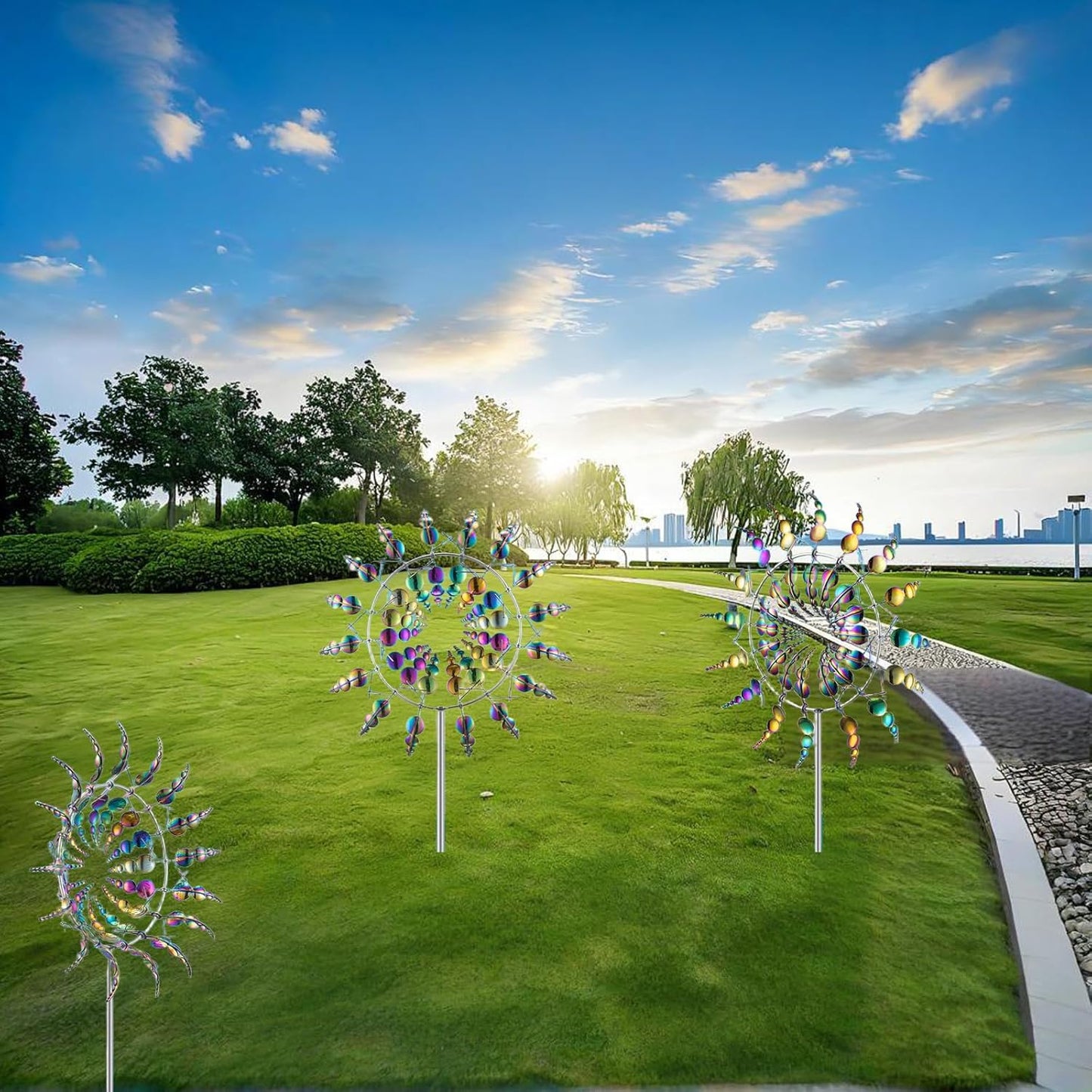 Unique and Magical Metal Windmill, 2Pcs Wind Spinners, 3D Wind Powered Kinetic Sculpture, Stainless Steel Wind Spinners, Wind Mill for Yard and Garden (2PCS-Colorful)