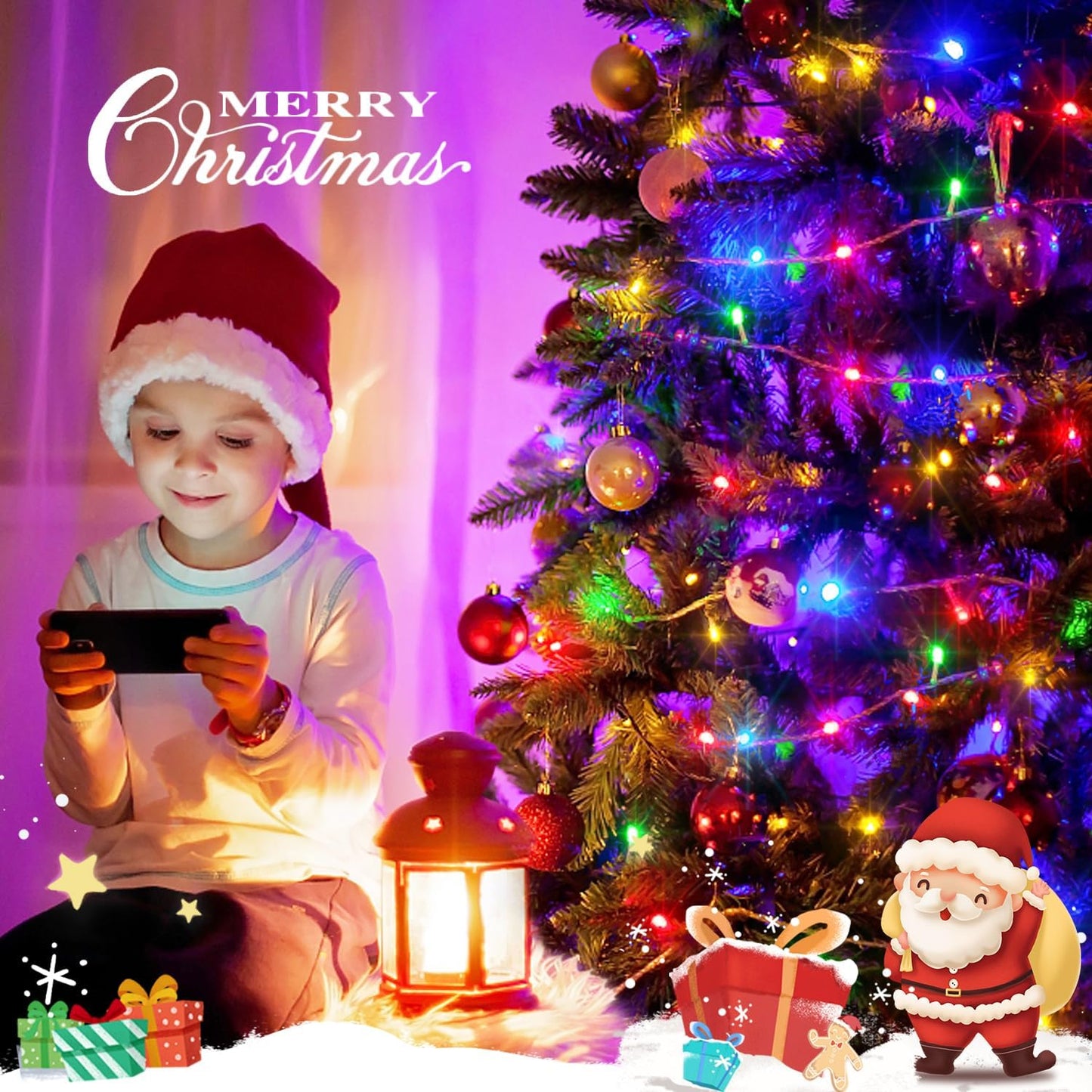 JMEXSUSS Multicolor Christmas Lights Battery Operated with 8 Modes Remote Waterproof, 33ft 100 LED Battery Christmas Lights Indoor Outdoor for Tree Home Party Room Garden Decor