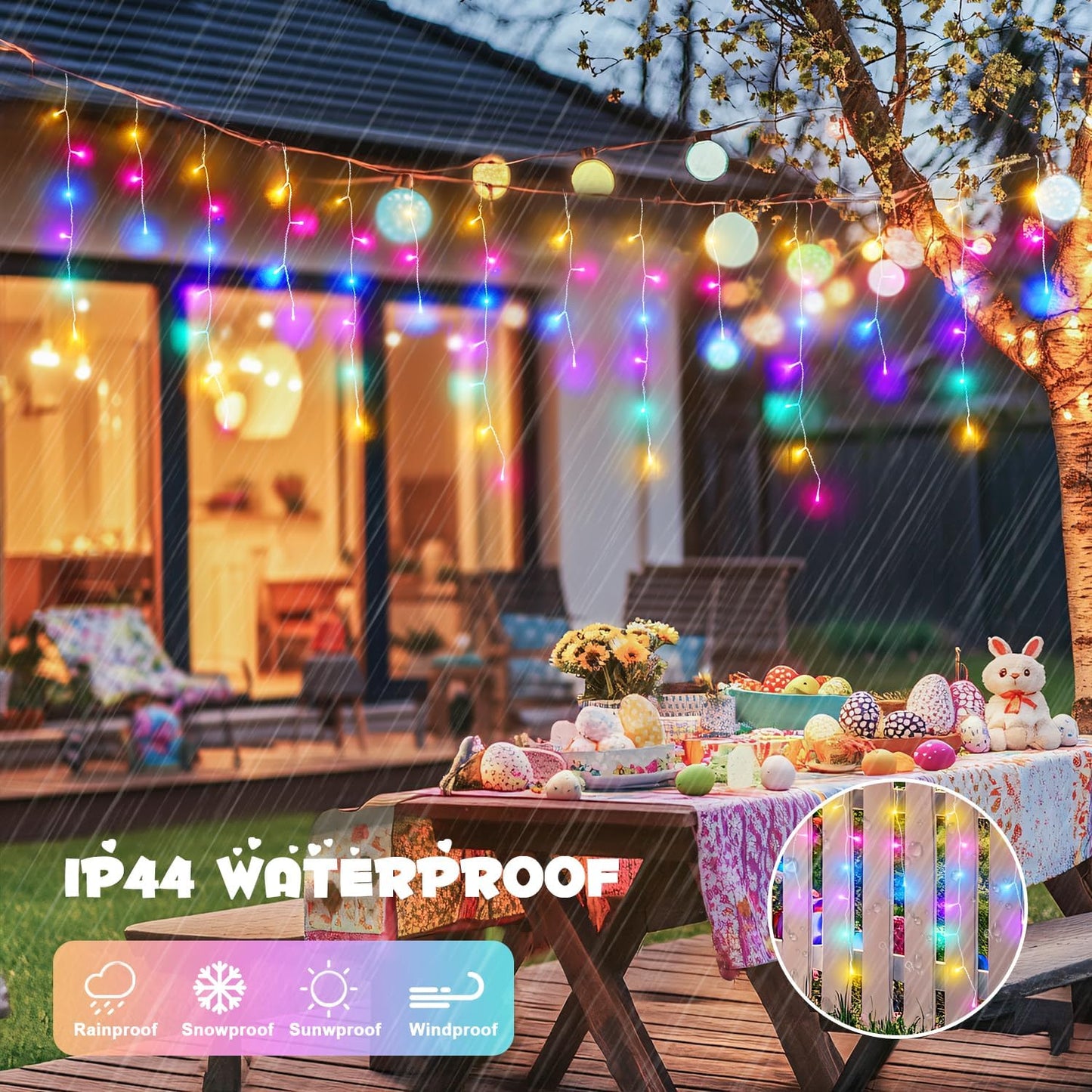 JMEXSUSS 400 LED 38.8 FT Easter Lights String Outdoor, Connectable Pastel Icicle Lights Indoor Outdoor for Easter Spring House Garden Party Decorations