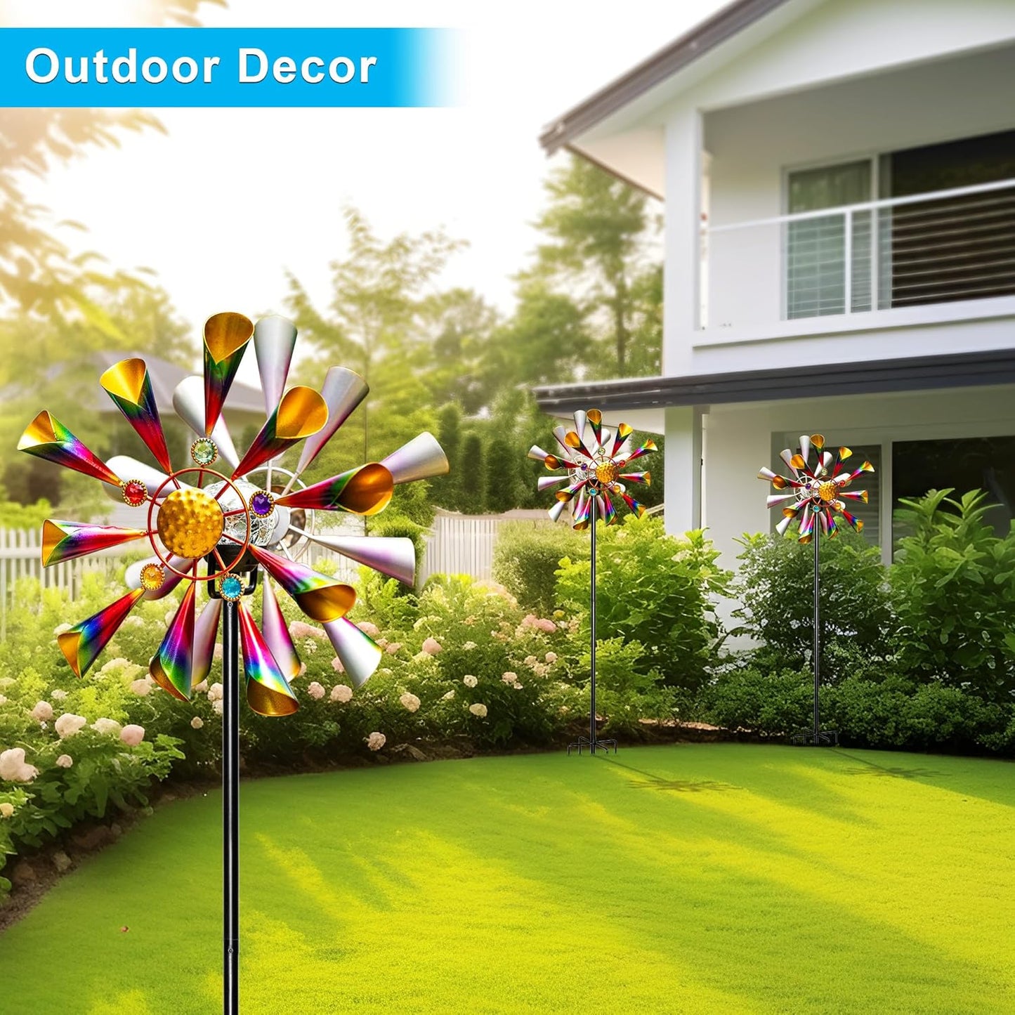 54'' Wind Spinners Outdoor Solar Garden Decor Light - Unique Metal Stake Colorful Windmill, Durable Waterproof Design for Garden, Lawn, Patio