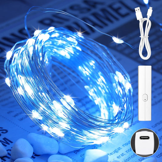 Lakumu 66FT(33 * 2) Fairy Lights Battery Operated, LED String Lights with Timer, Mini Twinkle Lights for Bedroom, Christmas Decorations, Wedding, Vine, Centerpiece Table Decor Blue