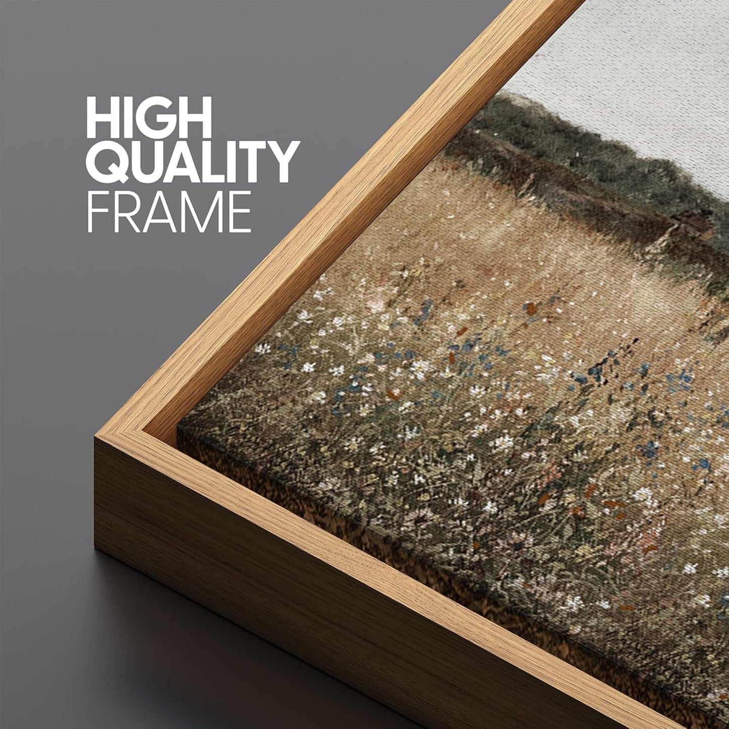 MUDECOR Extra Large Framed Canvas Print Wall Art Misty Morning Meadow with Wildflowers Antique Retro Fine Art Illustrations Decorative Colorful for Bedroom - 60"x30"