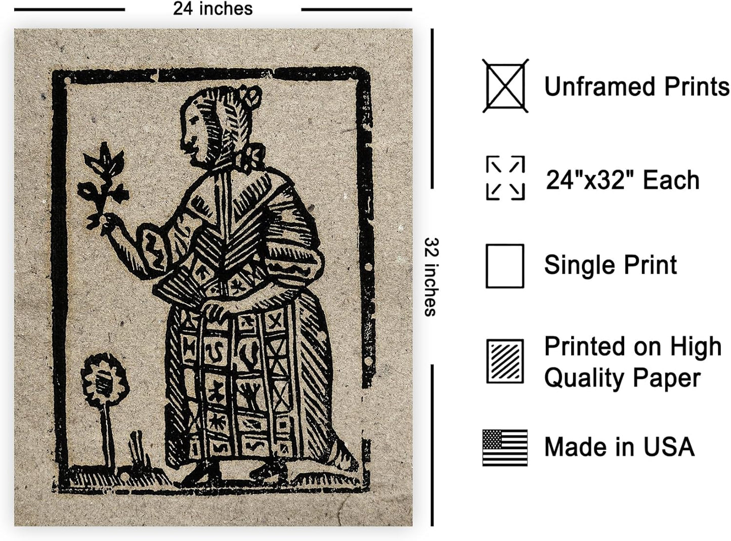 Poster Master Vintage Woodcut Poster - Retro Medieval Print - Gift for Gothic, Horror Fan - Witch Holding a Plant, Magic, Spell, Herbalist - Wall Decor for Bedroom, Dorm, 24x32 Unframed Wall Art