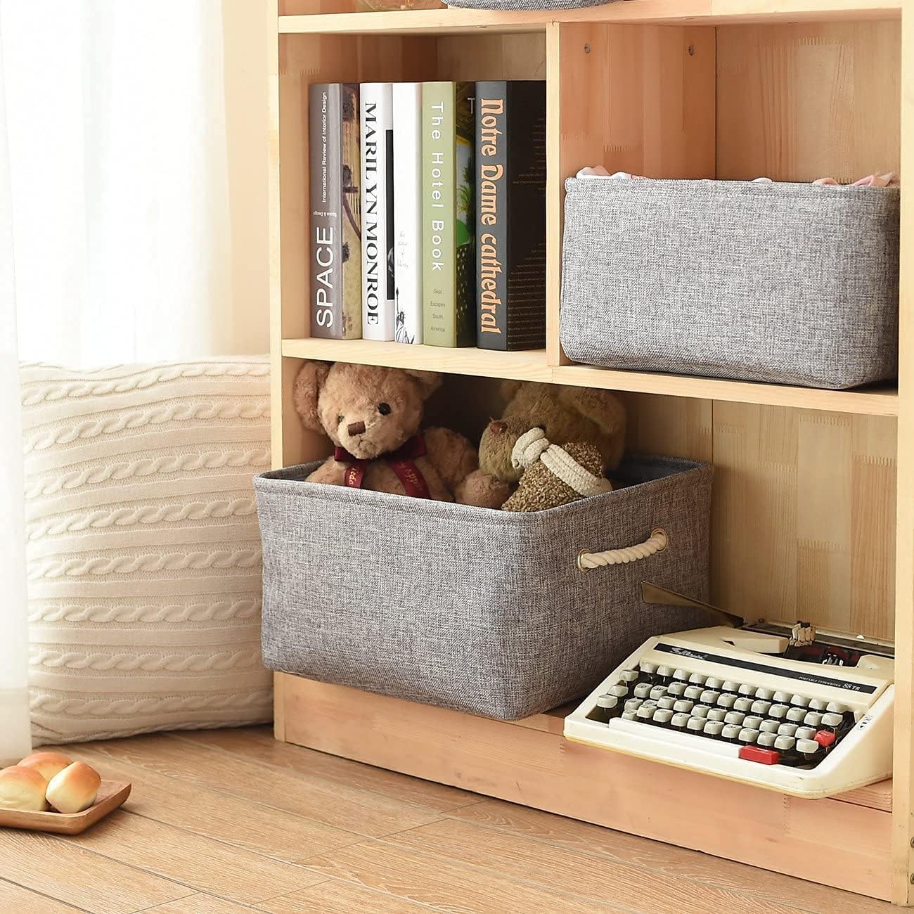 TcaFmac Organization and Storage Basket for Organizing - Large 4 Pack 16x12x8 inch Collapsible Storage Bins for Shelves, Fabric Storage Cubes for Closet Cloth Nursery Toy Books Gifts (Grey)