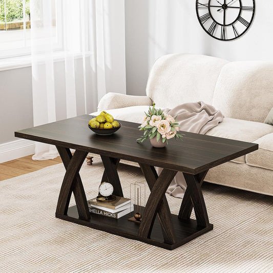 47” Wood Coffee Tables for Living Room Rustic Stands with Storage Shelf Brown Coffee Tables for Living Room. Farmhouse Center Stands with Shelf Farmhouse Rectangle Center Table