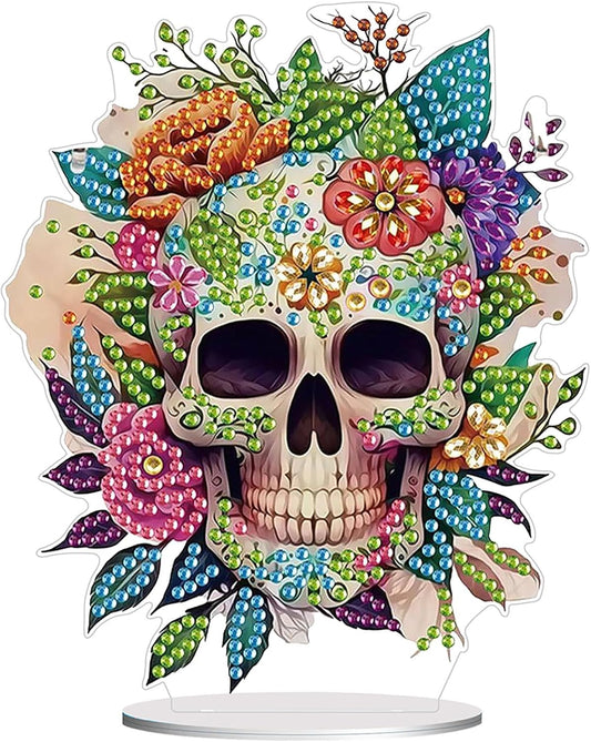 Diamond Painting Kits for Adults Beginners, 5D Full Drill Skull Crystal Art Desktop Ornament, DIY Single Sided Home Office Desk Decor, Creative Craft Gift Set with Tools