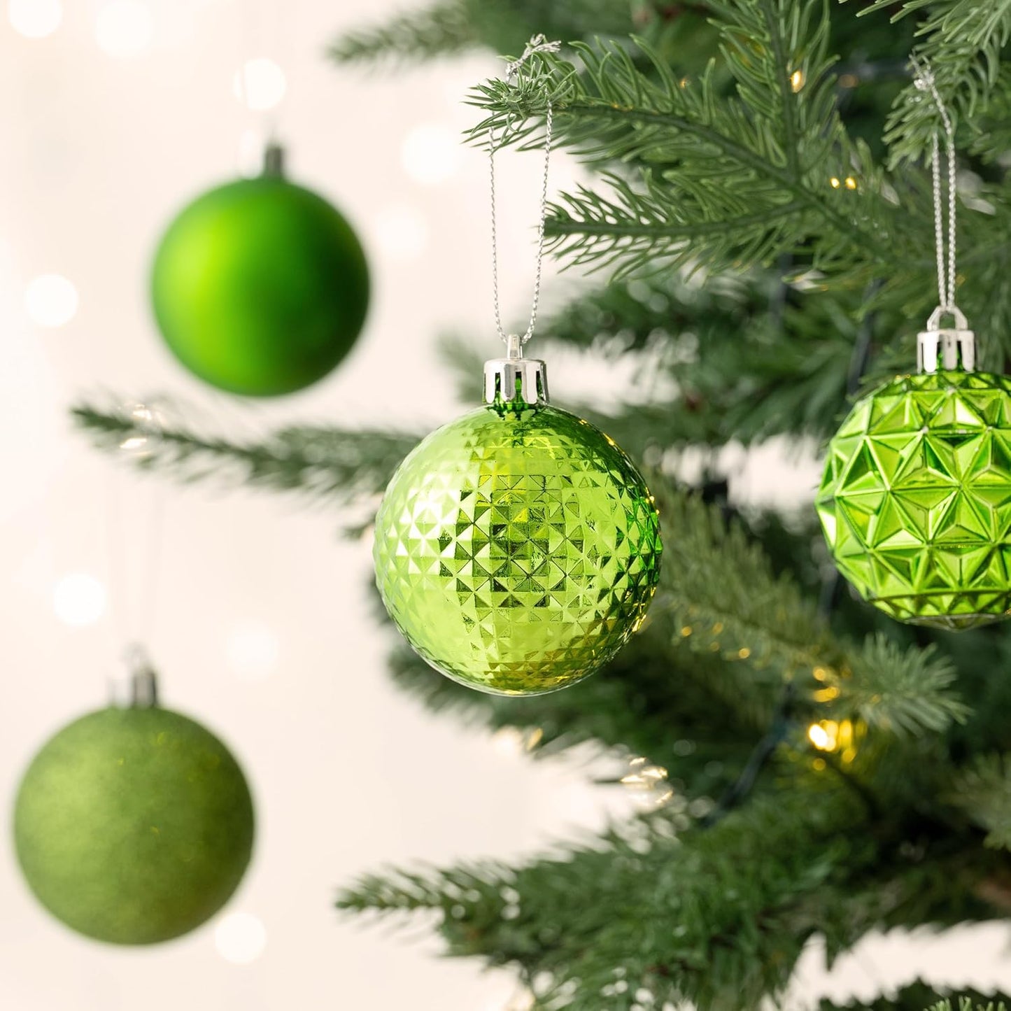 Valery Madelyn Christmas Tree Decorations Ornament Set for Fall Halloween, 50ct 2.36 Inches Lime Green Shatterproof Christmas Ball Ornaments Hanging Xmas Holiday Party Decor