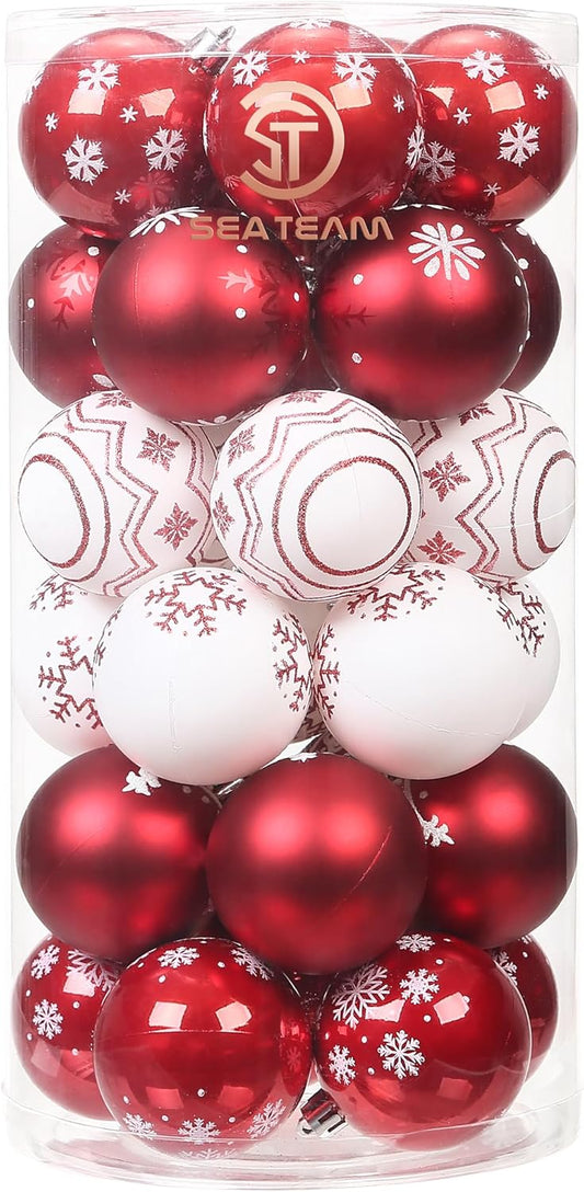 Sea Team 60mm/2.36" Delicate Contrast Color Theme Painting & Glittering Christmas Tree Pendants Decorative Hanging Christmas Baubles Balls Ornaments Set - 30 Pieces (Red & White)
