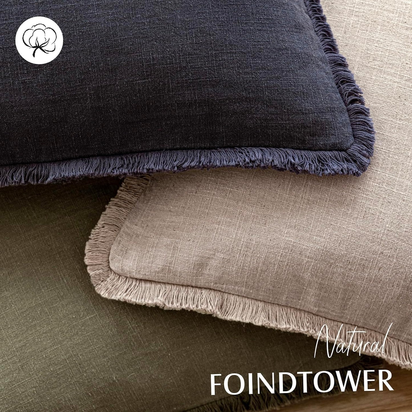Foindtower Set of 2 Decorative Linen Fringe Lumbar Throw Pillow Covers Farmhouse Cushion Cover with Tassels Accent Pillowcase for Couch Sofa Bed Living Room Home Decor,12×20 Inch,Natural Linen