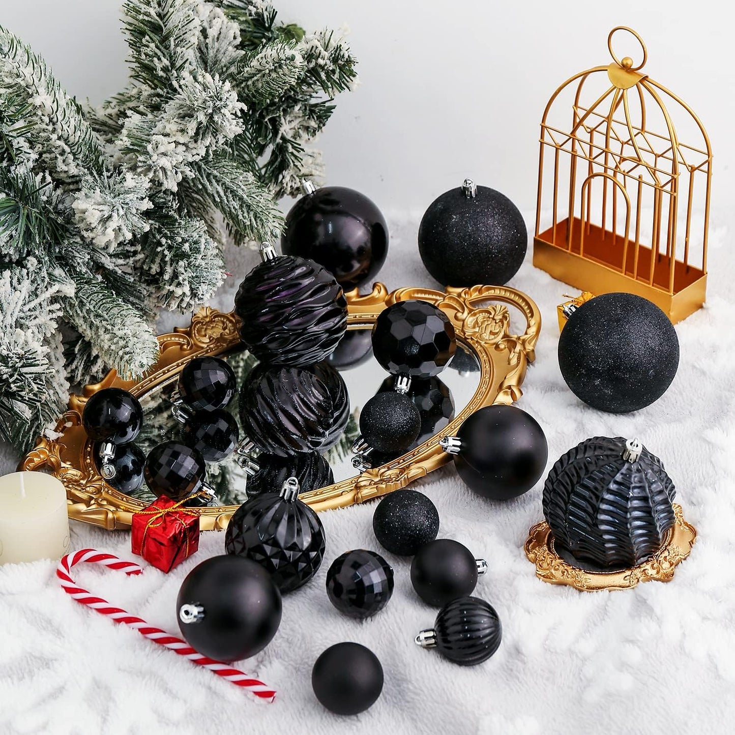 XmasExp 24ct Christmas Ball Ornaments Shatterproof Xmas Tree Hanging Balls Decorations Perfect for Halloween Decorations Holiday Wedding Christmas Decor(1.57", Black)