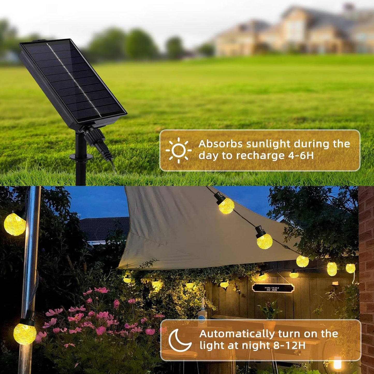 Solar LED String Lights for Outside,39.4FT 8Modes Crystal Globe Fairy String Lights Waterproof USB Plug for Garden Patio Christmas Tree Fence Indoor&Outdoor Party Decor(Pineapple Warm White)