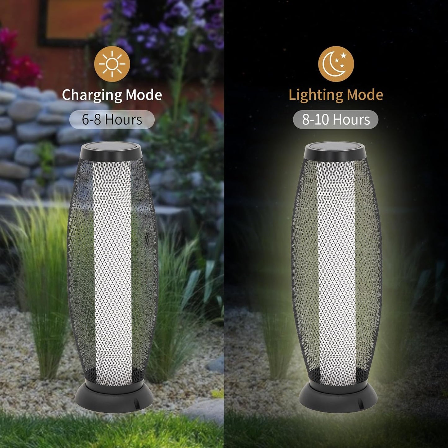 Patio Solar Light Flickering Flame Solar Lamps Hollow Out Waterproof Outdoor Lantern Metal Decorative Lights for Deck Porch Yard