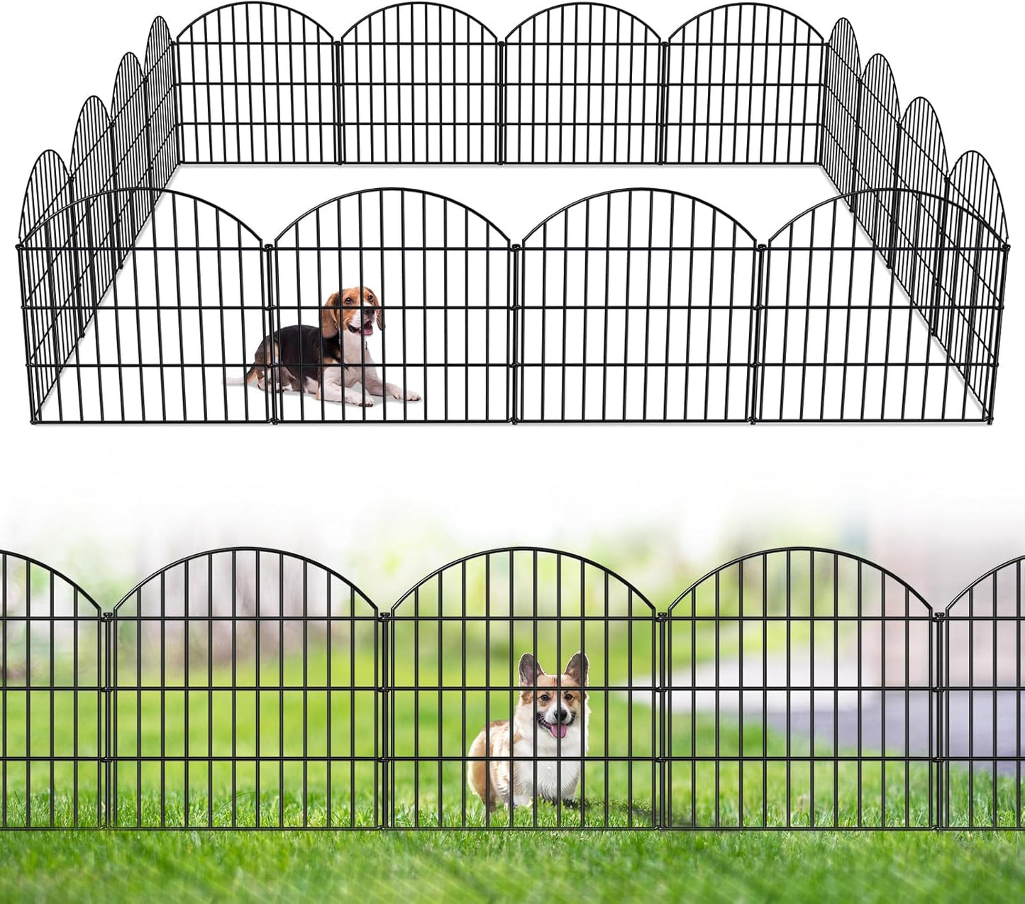 Metal Garden Fence 28in (H) x 37.3ft (L), 16 Panels + 17 Stakes Dog Fences Border Fence Animal Barrier, No Dig Garden Fencing for Yard Flower Bed Patio Outdoor, CTW2816 Black