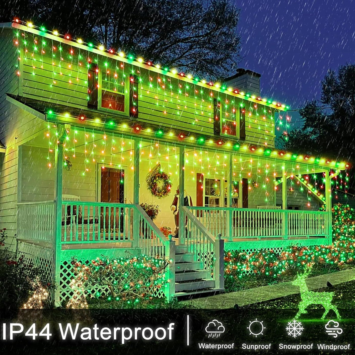 Icicle Lights for Outside, 33ft 400 LED Red and Green Christmas Lights 8 Modes with 75 Drops, Waterproof Christmas Icicle Light Outdoor Plug in for Indoor Party Holiday Halloween Decorations