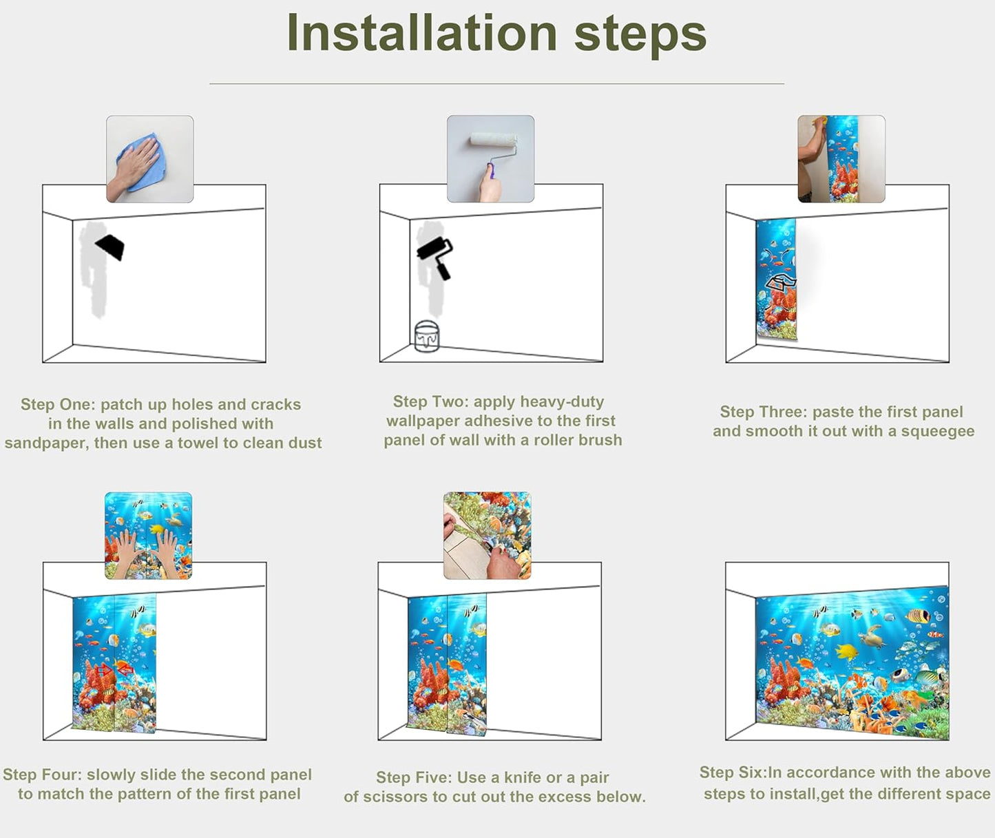 Undersea Wallpaper The Underwater World Turtle Goldfish Clown Fish Wall Mural for Bedroom Living Room (Not Peel n' Stick)