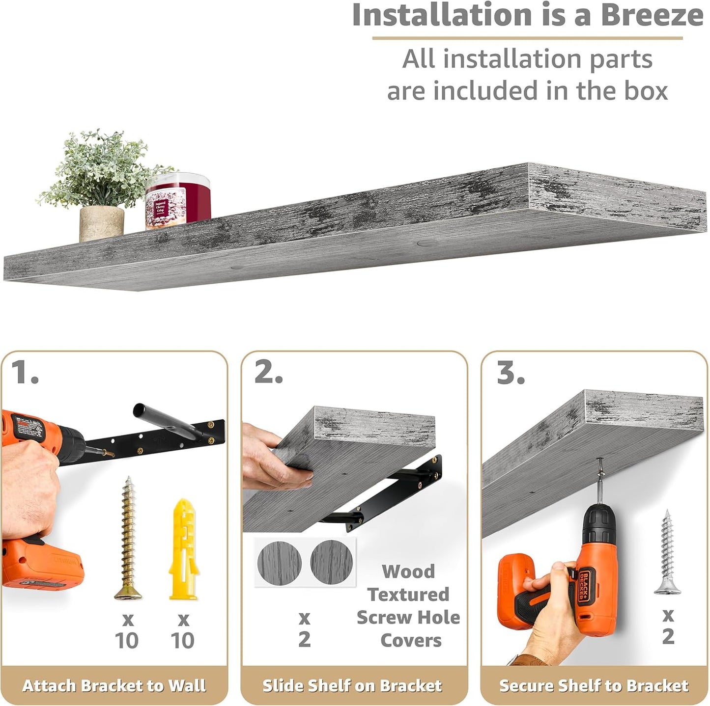 Sorbus Floating Shelves for Wall - 35 Inch Long Bathroom Shelves, Wall Decor for Bedroom, Kitchen, Living Room & Book Storage - Mounted Floating Shelf with Invisible Brackets (Gray, 2 Pack)