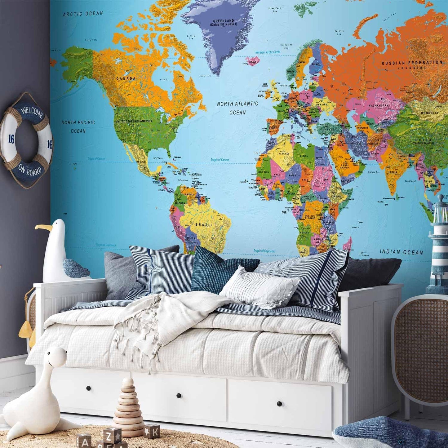 artgeist Premium Wall Mural World Map 98x69 in - XXL Non-Woven Wallpaper Fleece Wall Decor Photo Print Picture Image Design Home Map of The World k-A-0095-a-a