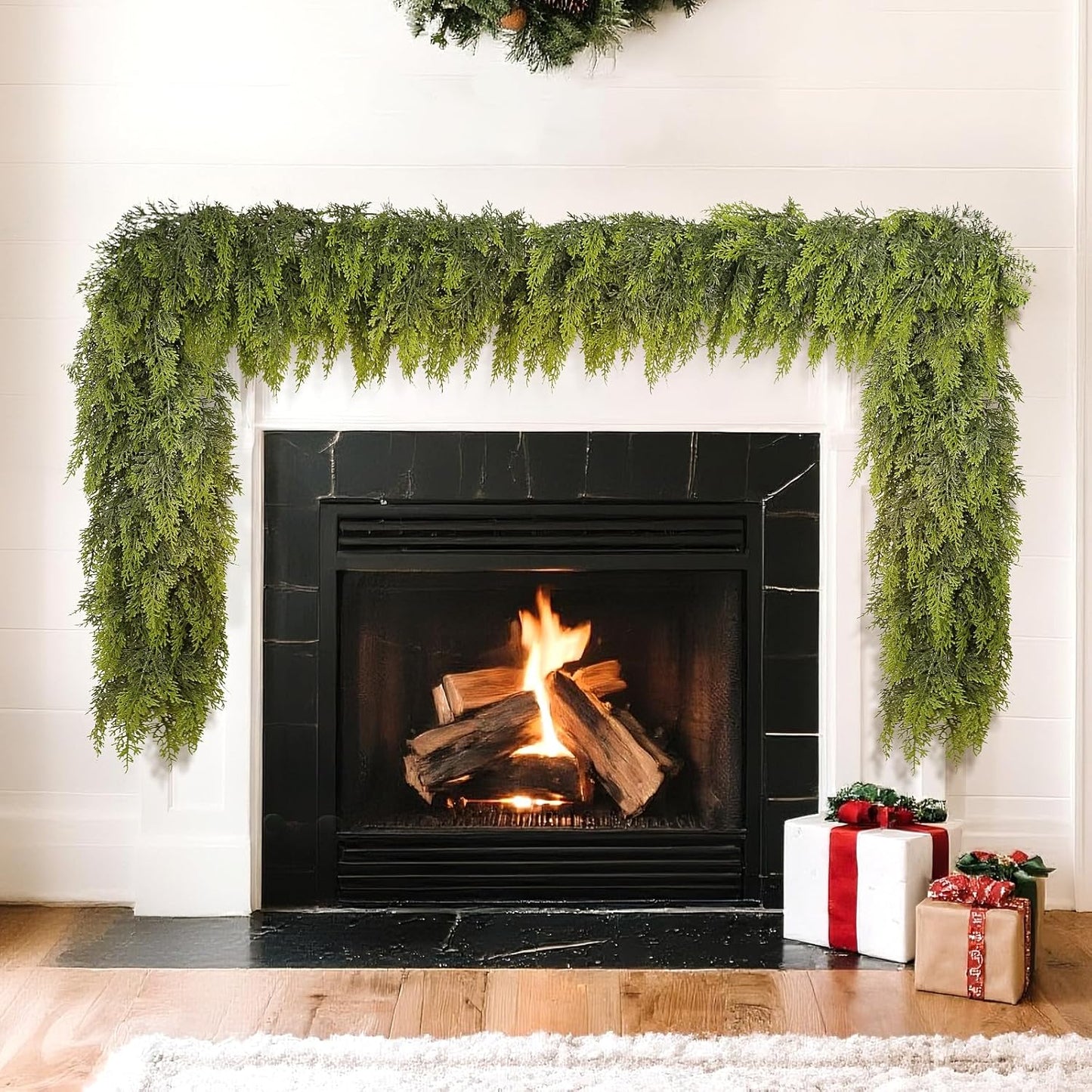 5FT Real Touch Cedar Garland for Fireplace - Artificial Christmas Garlands Realistic Faux Greenery Fake Pine Needles Garland for Holiday,Table, Window,Mantel,Stairs, Home,Indoor Outdoor Decor (1PCS)