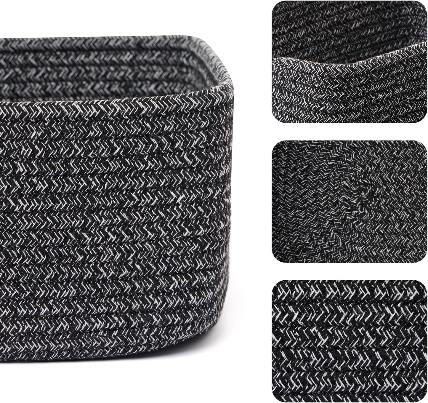 Small Storage Baskets for Organizing | Closet Organizer Bins | Shelf Toy Basket | Woven Rope Baskets | Cube Decorative Box | Shallow Basket | 11.5x7.5x4.7” | 4 Packs Dark Gray