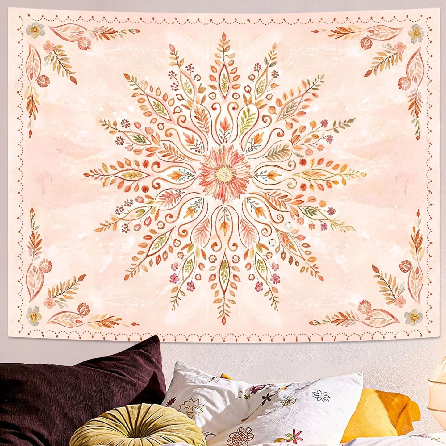 Lunerfex Floral Mandala Tapestry Boho Tapestry for Bedroom Orange Tapestries Wall Hanging Living Room Wall Art and Home Decor 60x80