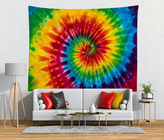 Loccor 15x8ft Tie Dye Tapestry Colorful Red Blue Yellow Green Orange Purple Retro Abstract Psychedelic Swirl Wall Hanging for Living Room Bedroom Dorm Home Decor （Pattern Painted on Polyester Fabric）
