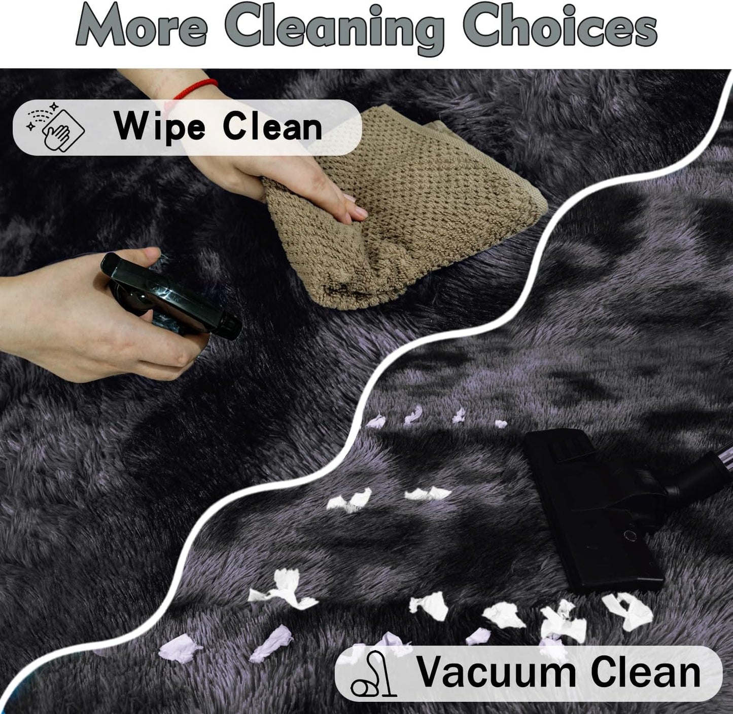 Rezutan Rugs for Living Room, Area Rug 6x9 Fluffy Rug Carpet, Soft Shaggy Modern Floor for Kids Boys Girls Bedroom, Plush Fuzzy Dorm,(Black Grey Tie-Dyed,6ft x 9ft)